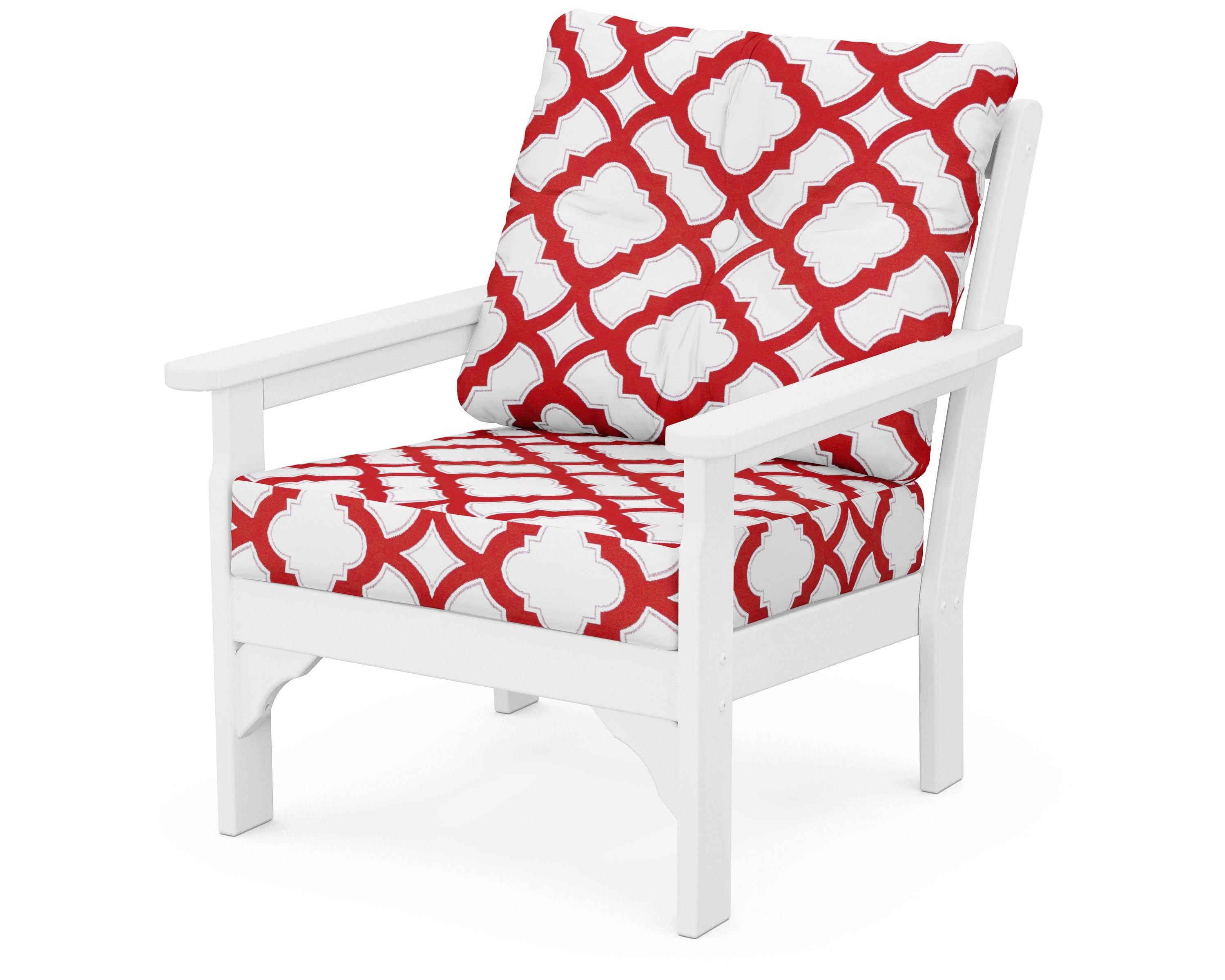 POLYWOOD® Vineyard Deep Seating Chair in White / Trellis Crimson