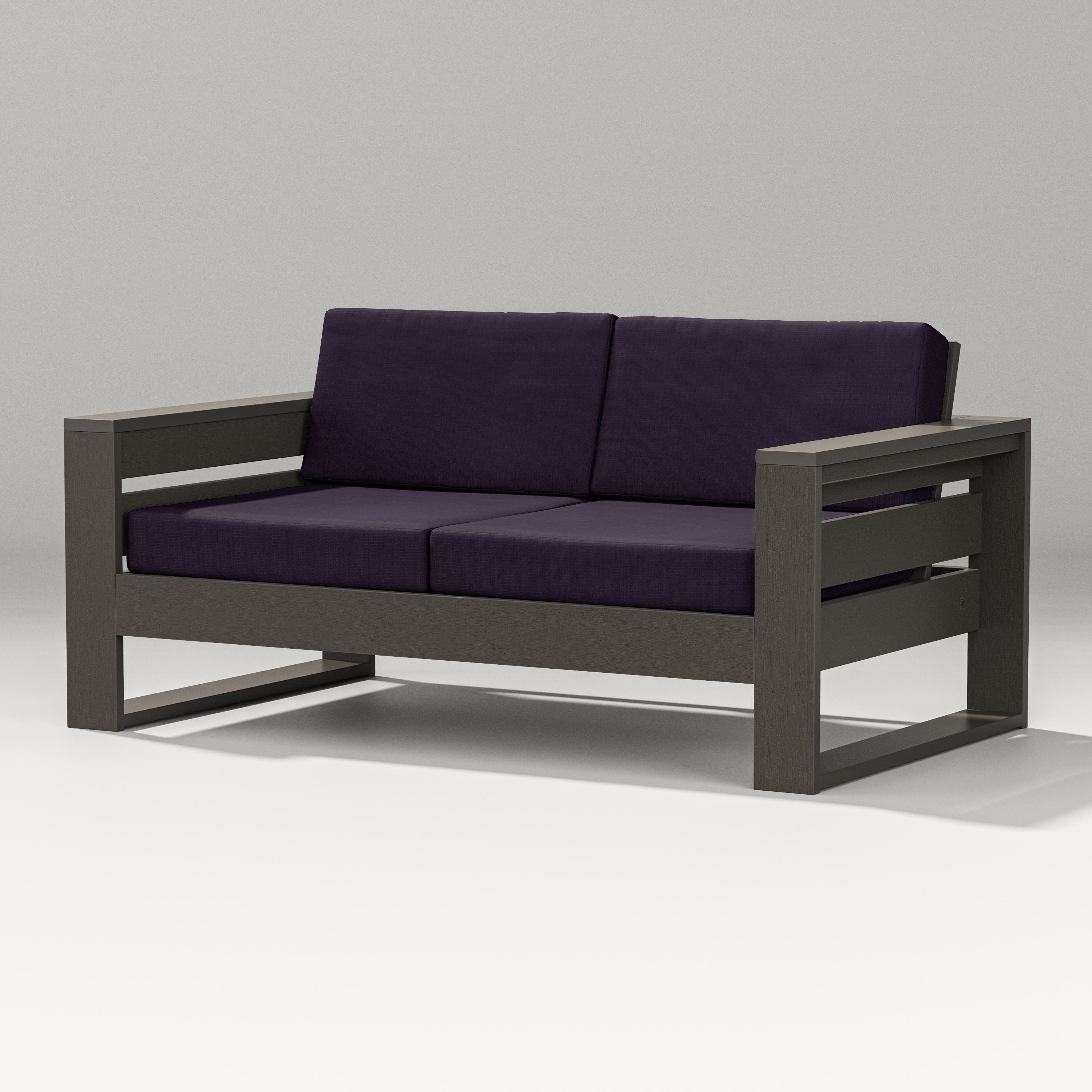 PW Designer Series Latitude Loveseat in Vintage Coffee / Navy Linen