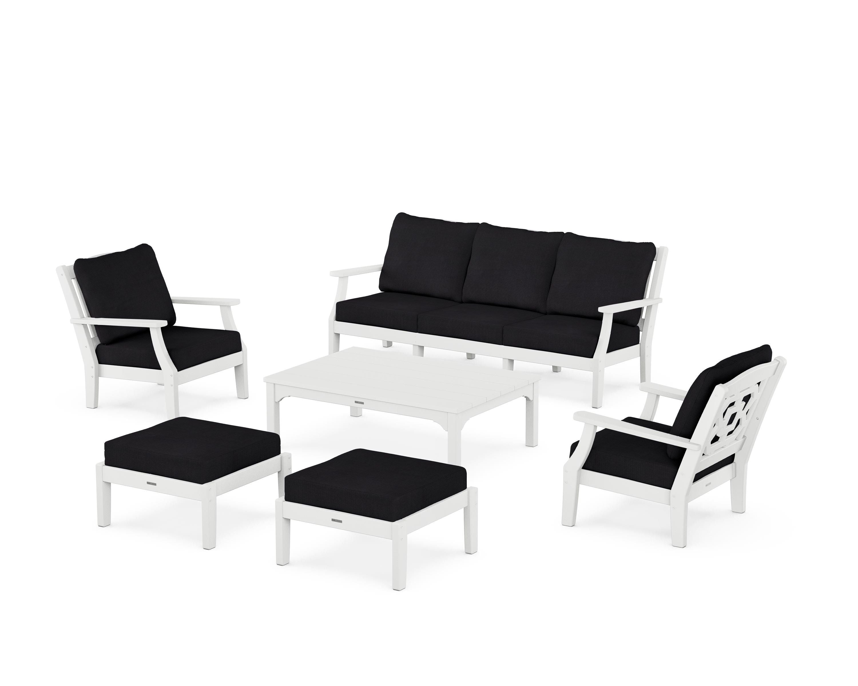 Martha Stewart by POLYWOOD® Chinoiserie 6-Piece Lounge Sofa Set in White / Midnight Linen