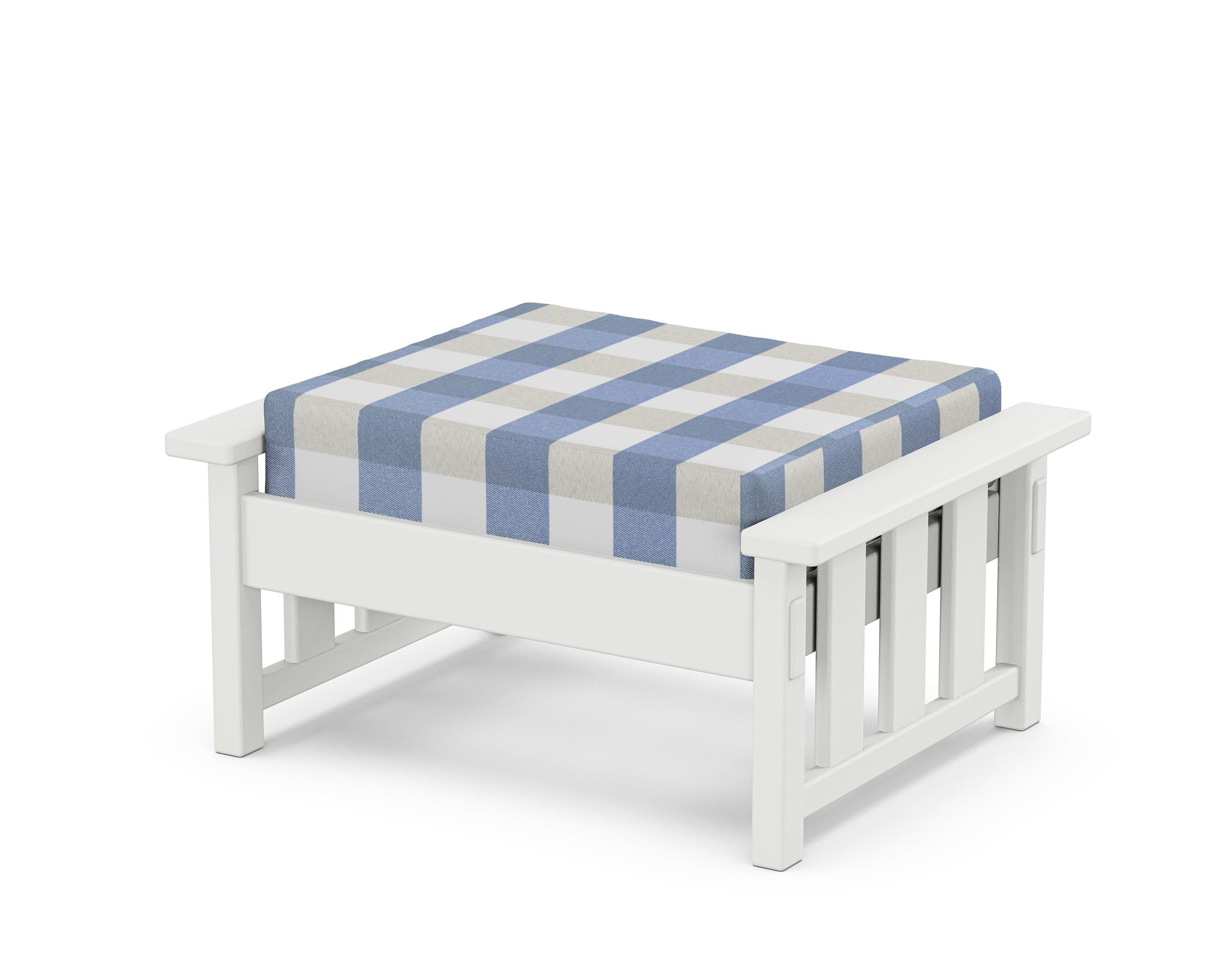 Martha Stewart by POLYWOOD® Acadia Deep Seating Ottoman in White / Buffalo Plaid Sky Blue