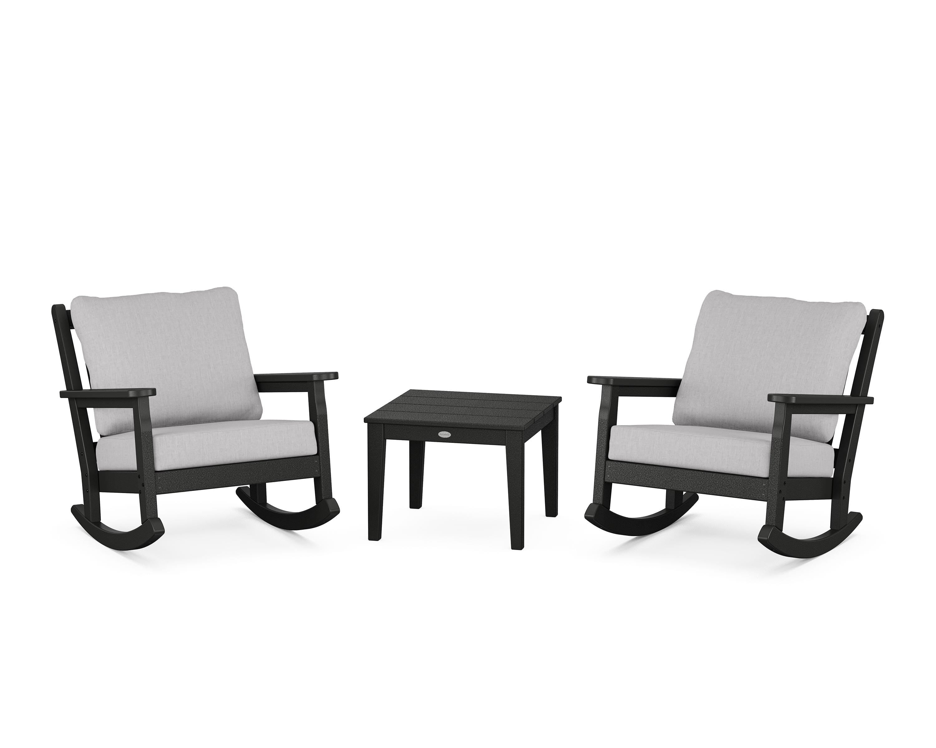 POLYWOOD® Chippendale 3-Piece Deep Seating Rocker Set in Black / Granite