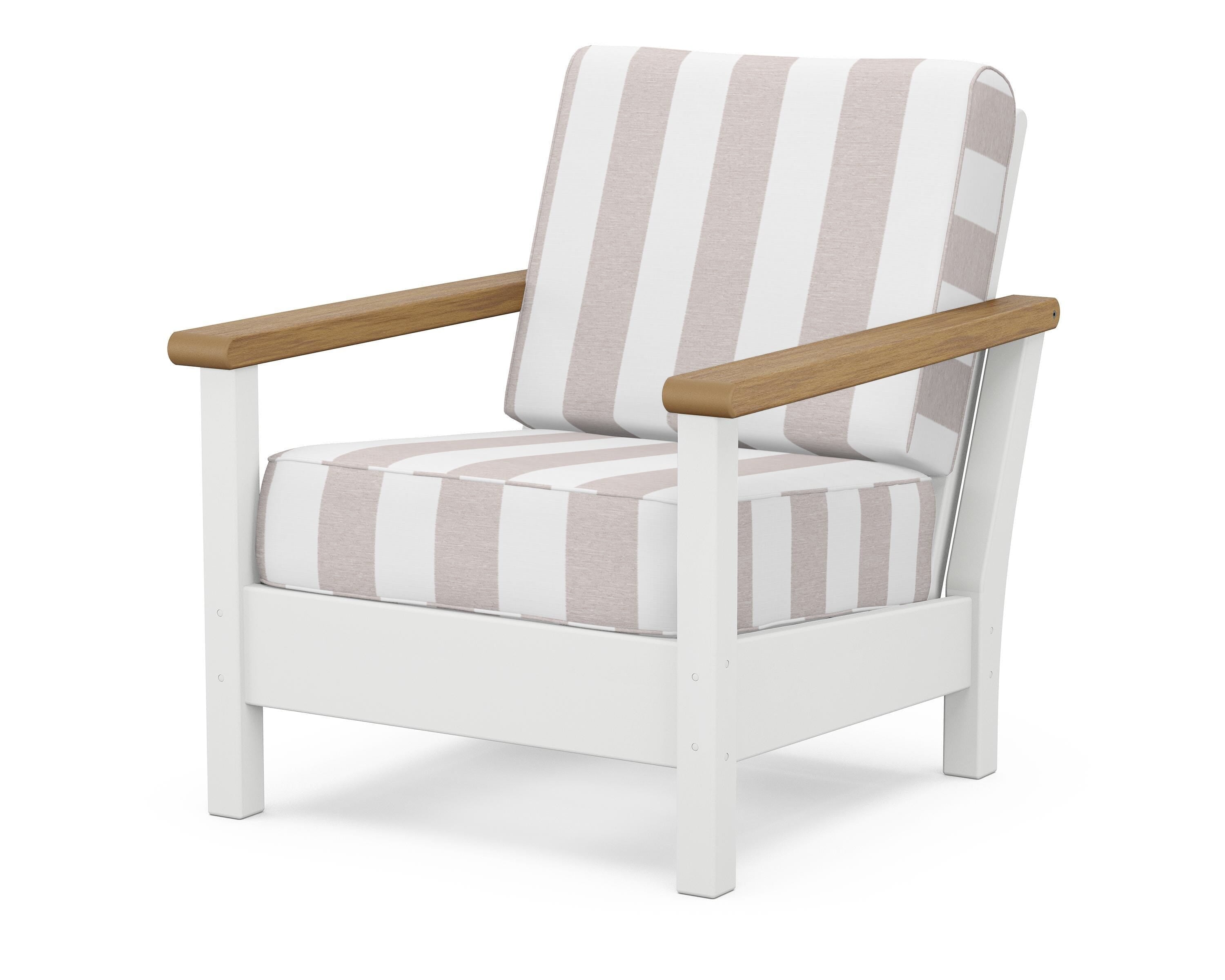 POLYWOOD® Harbour Deep Seating Chair in White / Natural / Cabana Stripe Dune Burlap