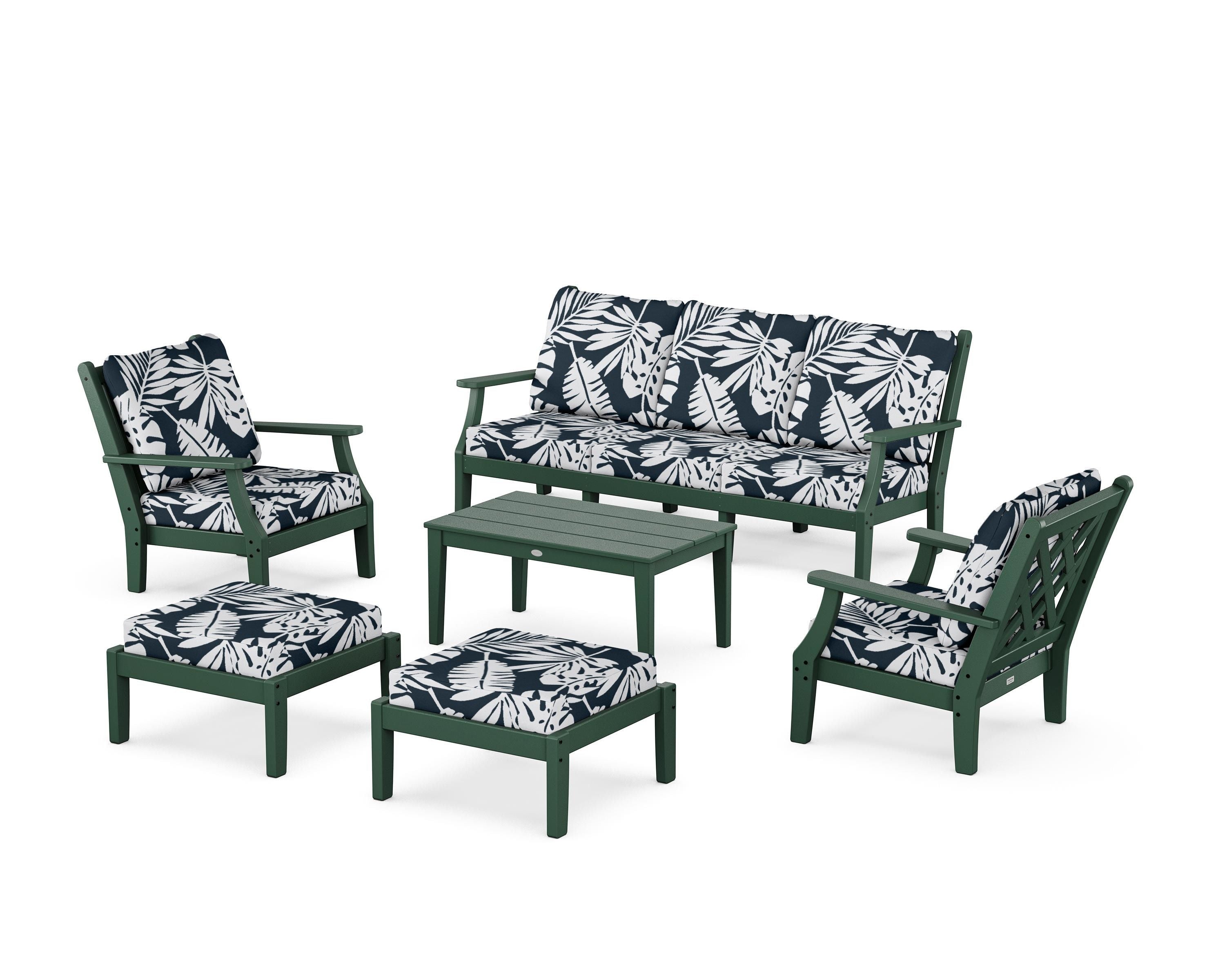 Country Living Wovendale 6-Piece Lounge Sofa Set in Green / Leaf Marine Indigo