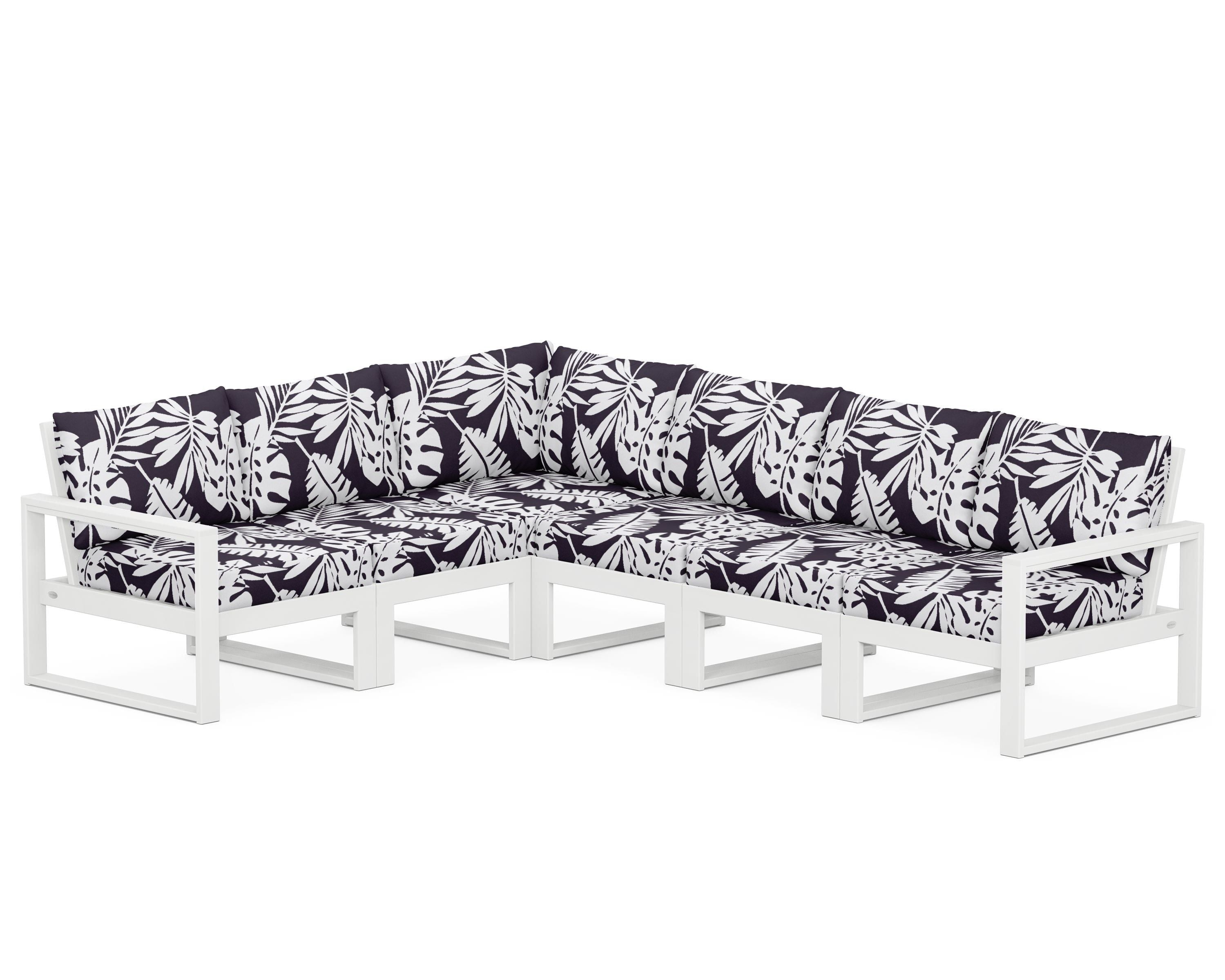 POLYWOOD® EDGE 6-Piece Modular Deep Seating Set in White / Leaf Navy