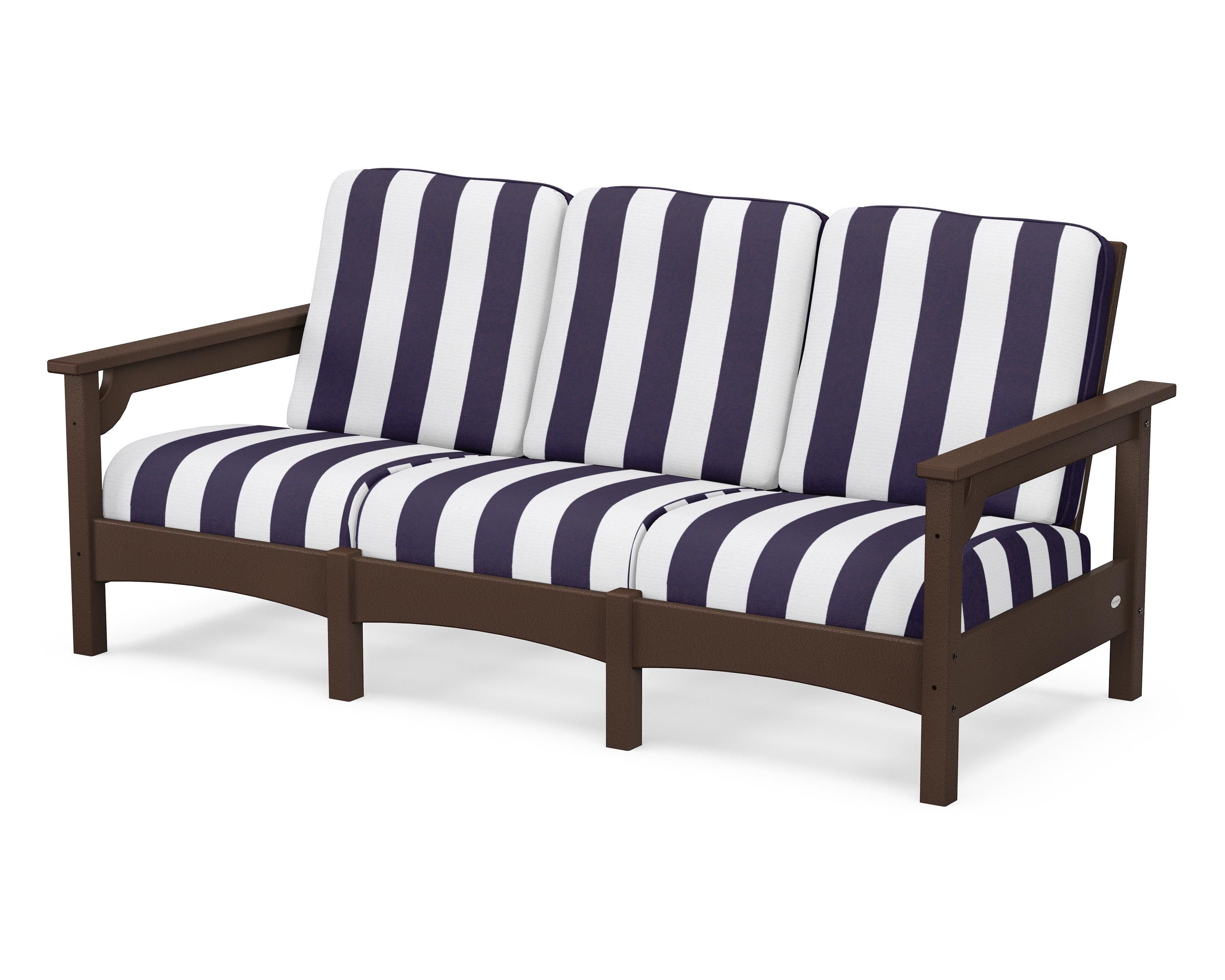 POLYWOOD® Club Sofa in Mahogany / Cabana Stripe Navy