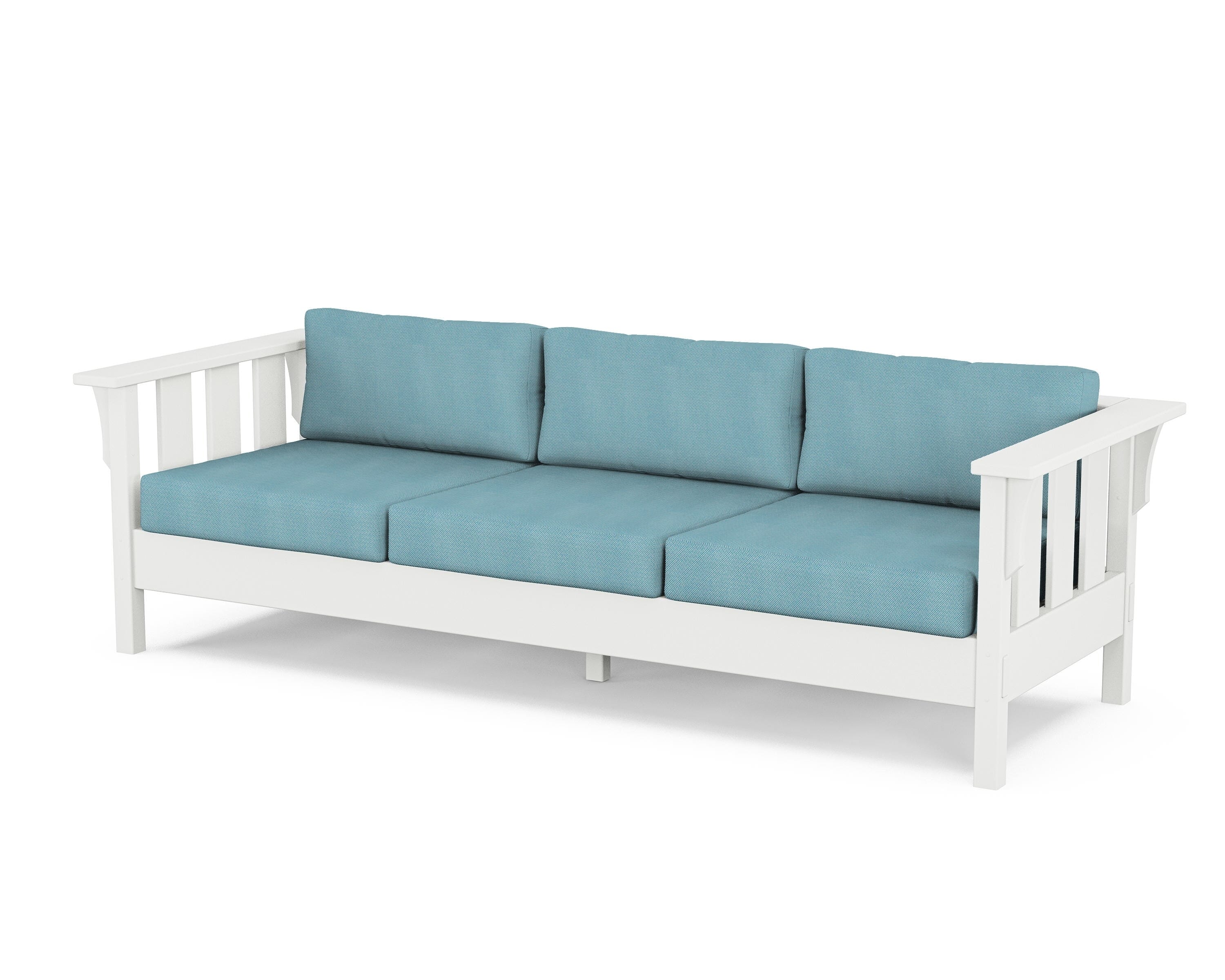 Martha Stewart by POLYWOOD® Acadia Deep Seating Sofa in White / Lattice Sky Blue