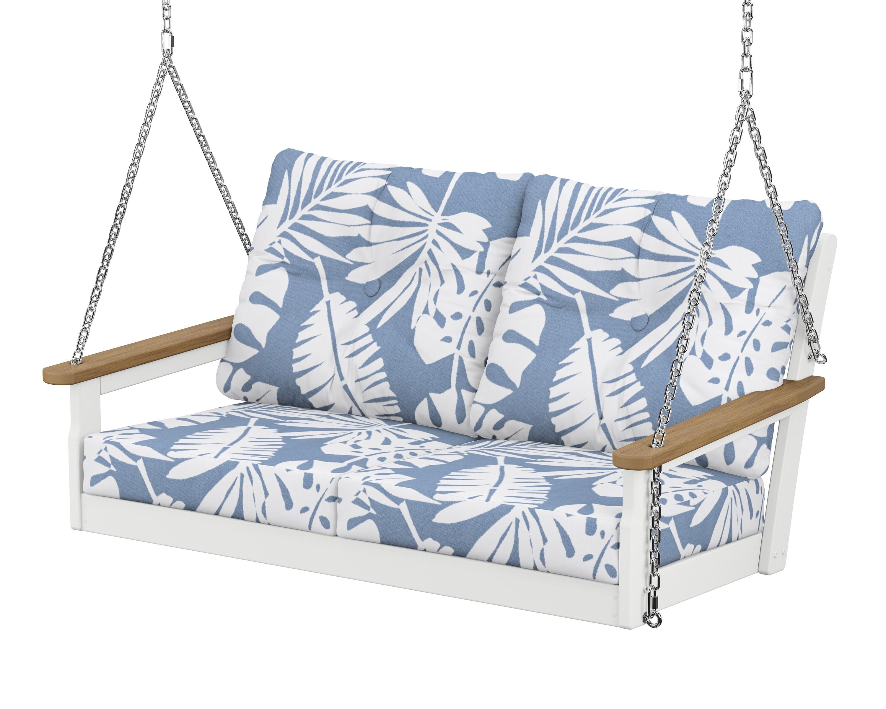 POLYWOOD® Vineyard Deep Seating Swing in White / Natural / Leaf Sky Blue