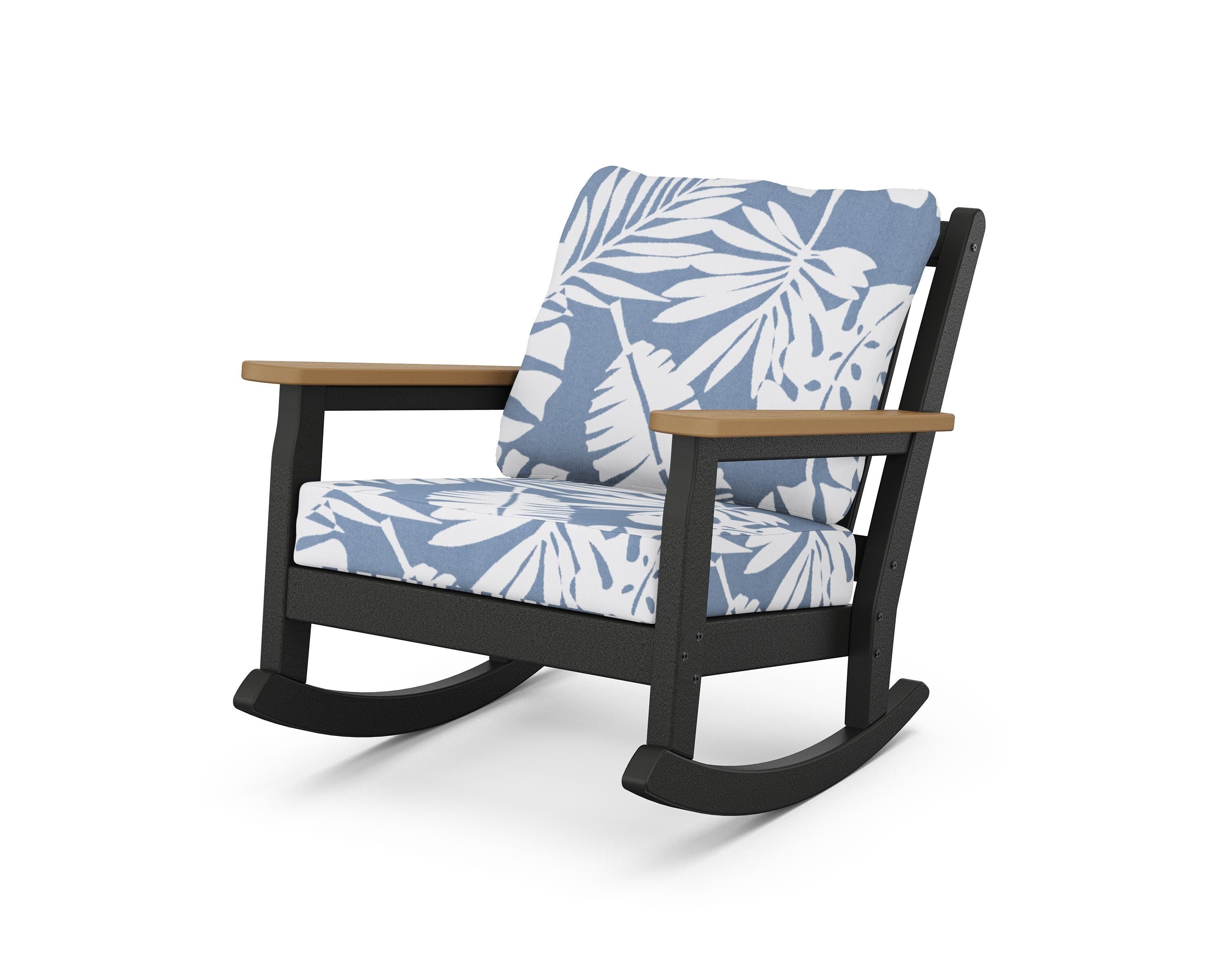 POLYWOOD® Chippendale Deep Seating Rocking Chair in Black / Natural / Leaf Sky Blue
