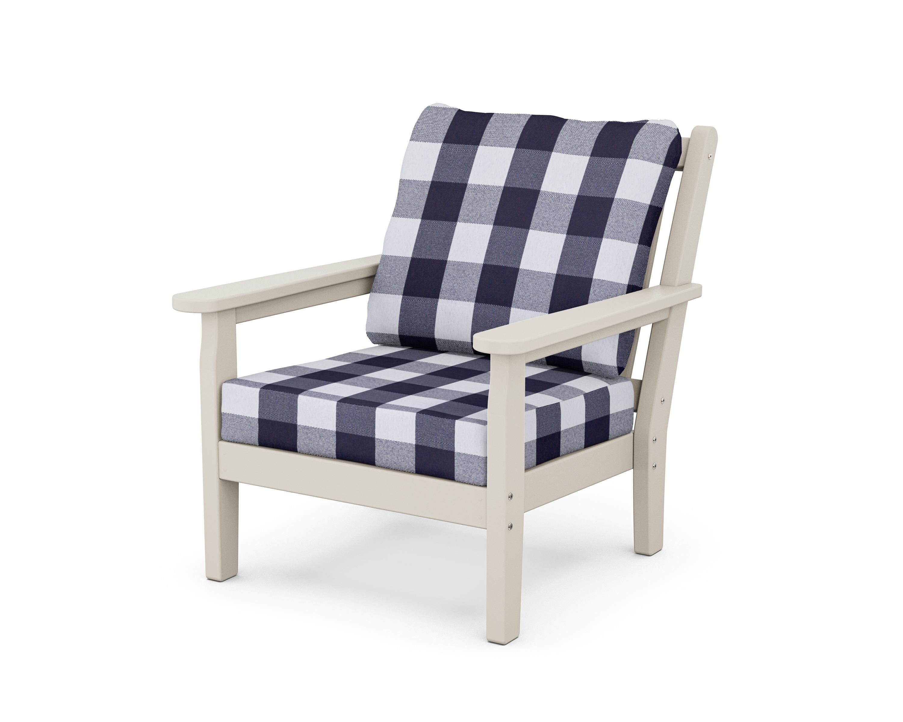 POLYWOOD® Chippendale Deep Seating Chair in Sand / Buffalo Plaid Navy