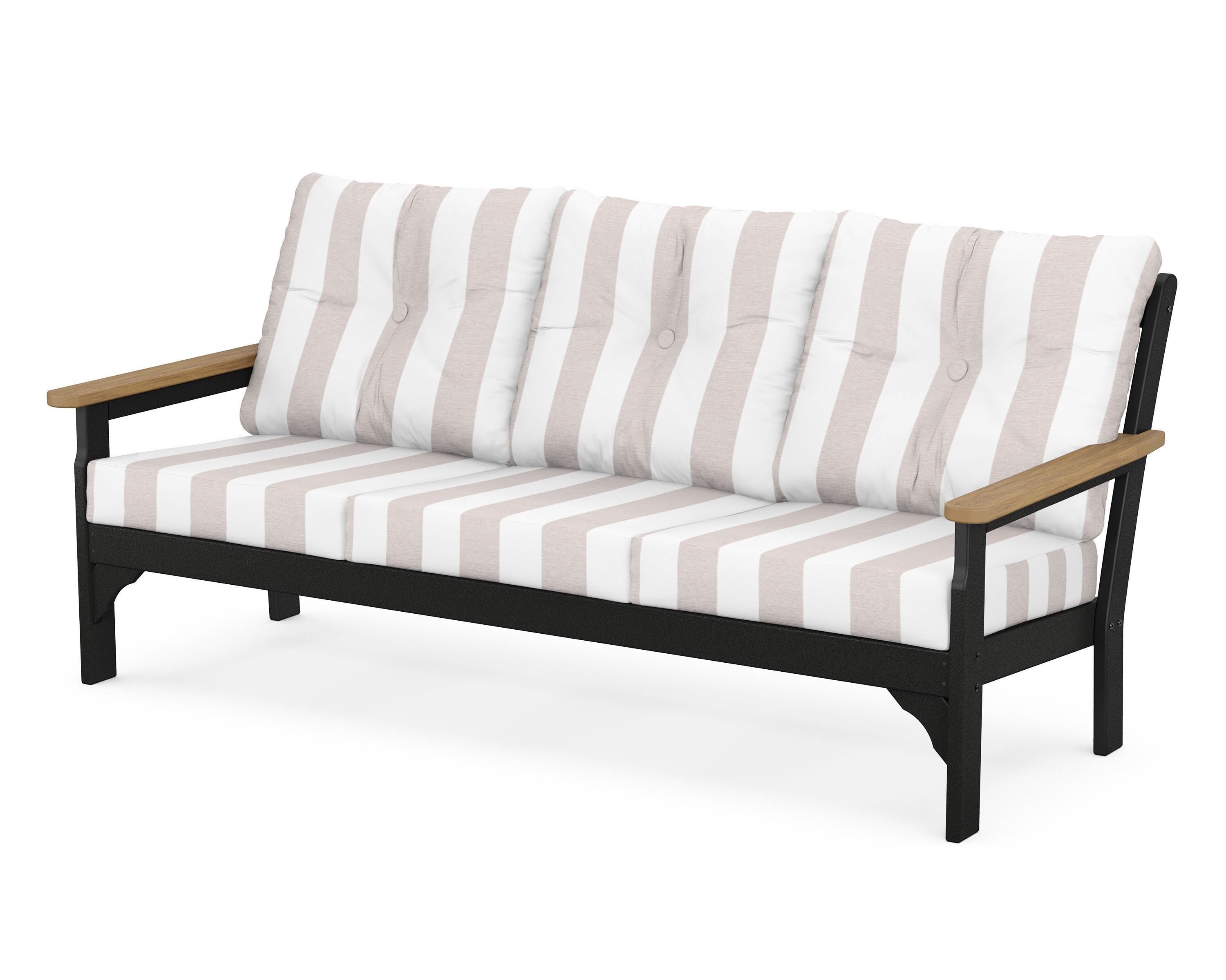 POLYWOOD® Vineyard Deep Seating Sofa in Black / Natural / Cabana Stripe Dune Burlap