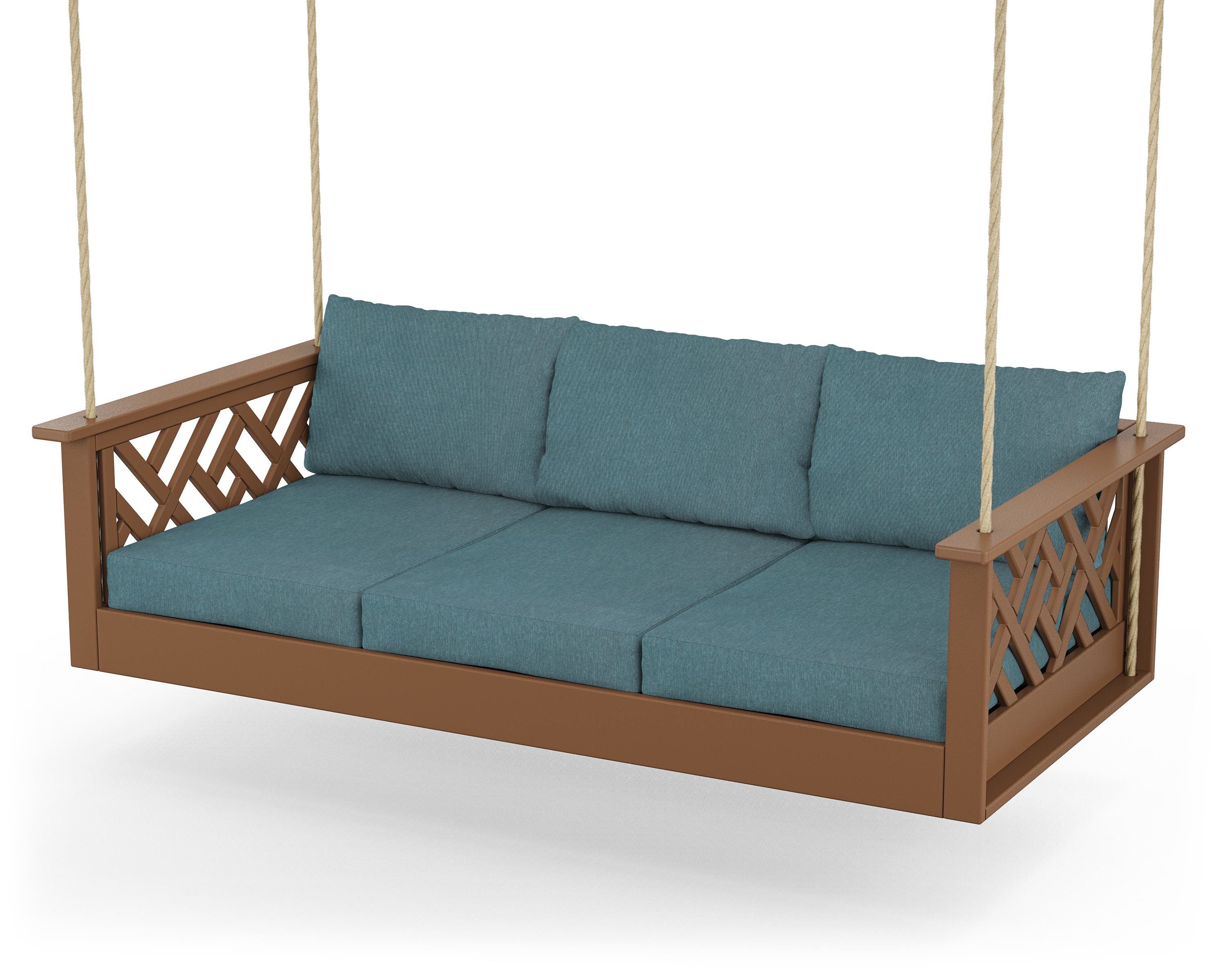 POLYWOOD® Chippendale Daybed Swing in Teak / Ocean Teal