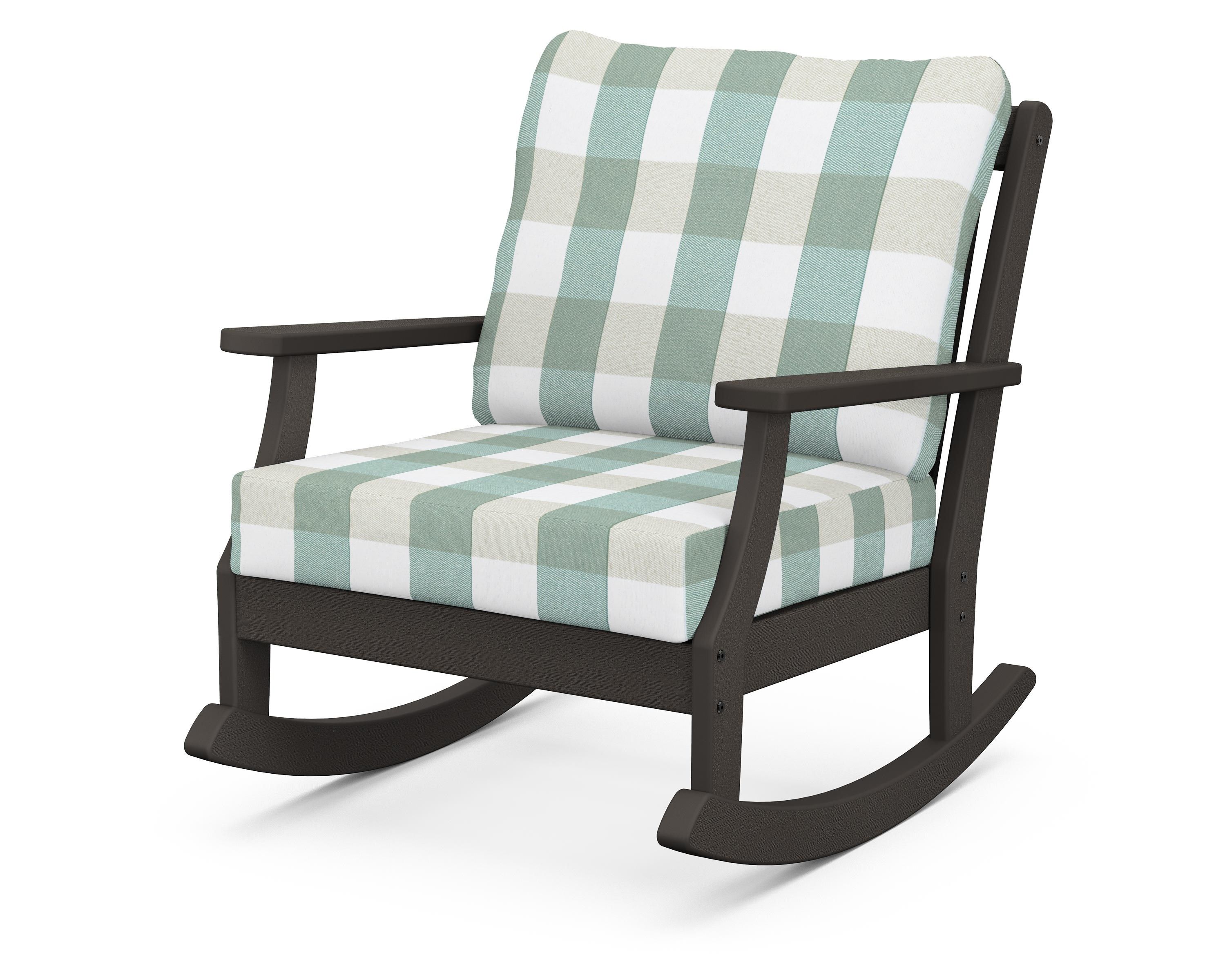 POLYWOOD® Braxton Deep Seating Rocking Chair in Vintage Coffee / Buffalo Plaid Glacier Spa