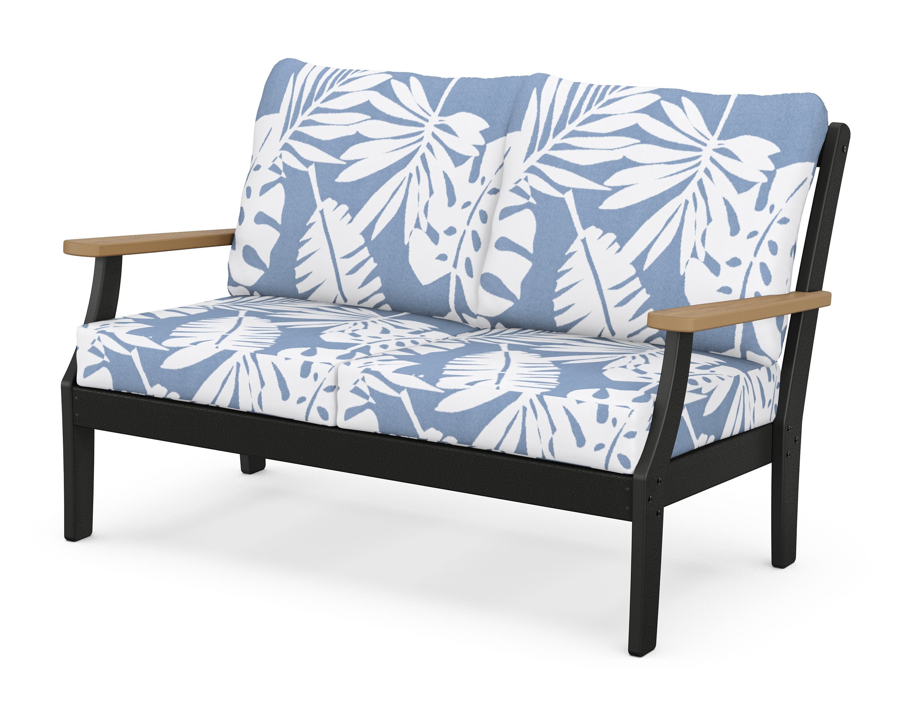 POLYWOOD® Braxton Deep Seating Loveseat in Black / Natural / Leaf Sky Blue