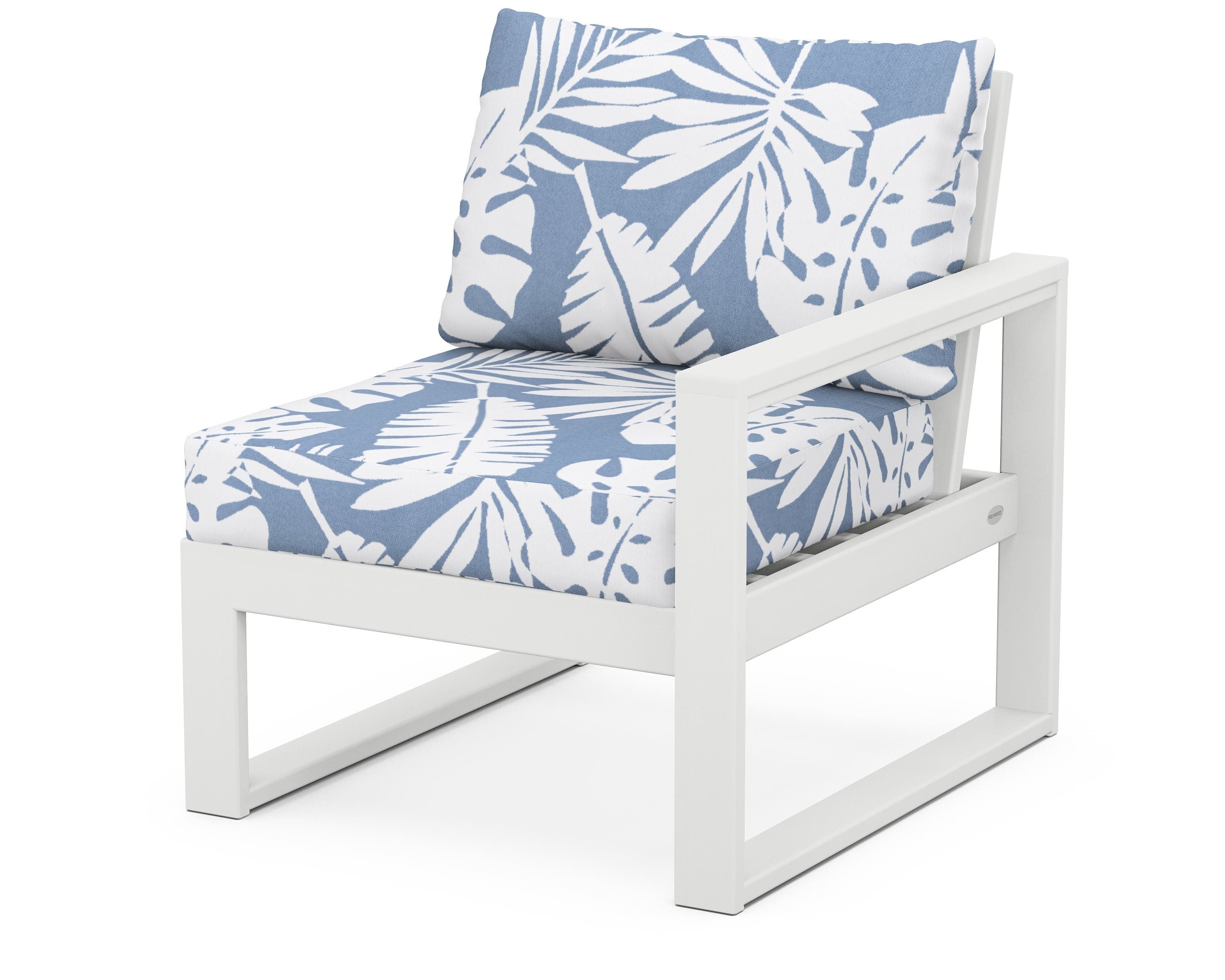 POLYWOOD® EDGE Modular Right Arm Chair in White / Leaf Sky Blue