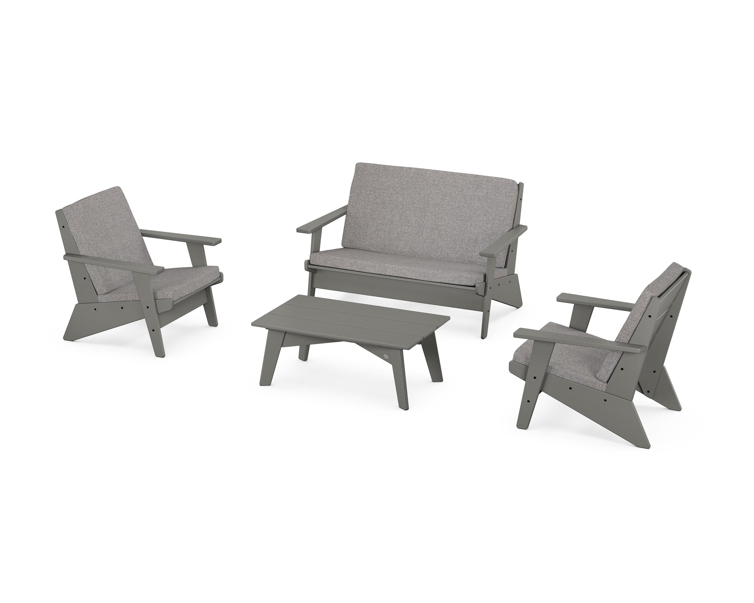 POLYWOOD® Riviera Modern Lounge 4-Piece Set in Slate Grey / Grey Mist