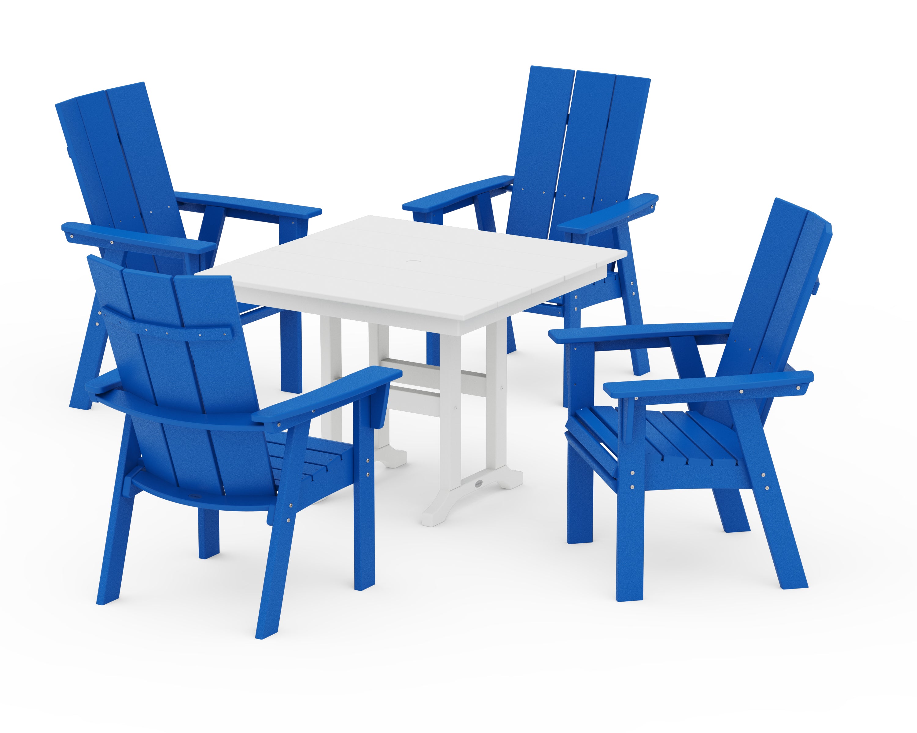 POLYWOOD® Modern Adirondack 5-Piece Farmhouse Dining Set in Pacific Blue / White