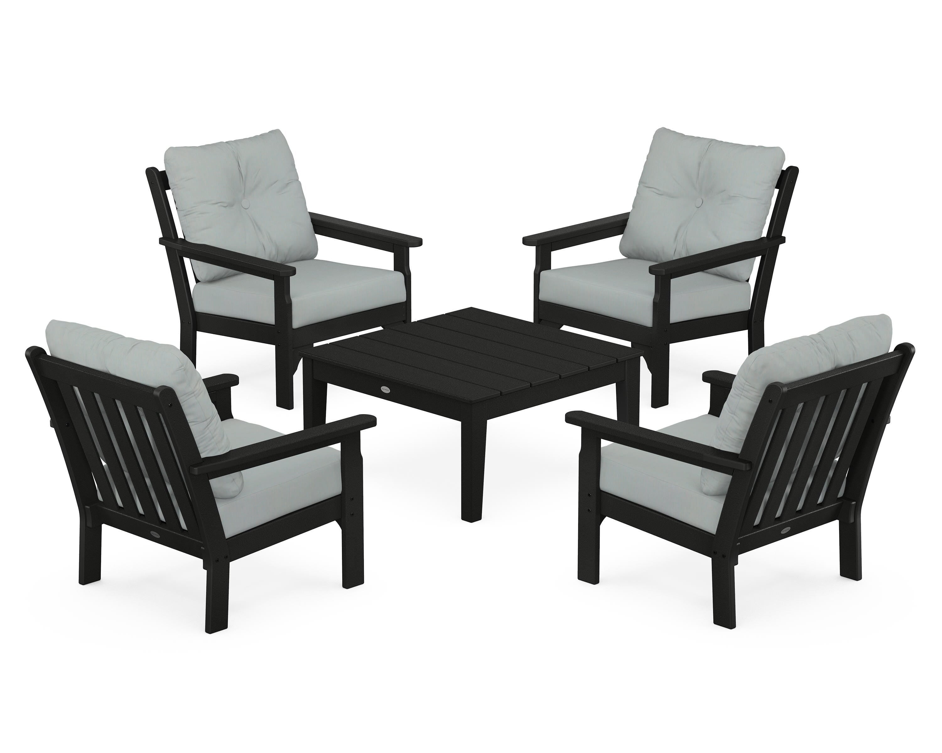 POLYWOOD® Vineyard 5-Piece Deep Seating Conversation Set in Black / Spa
