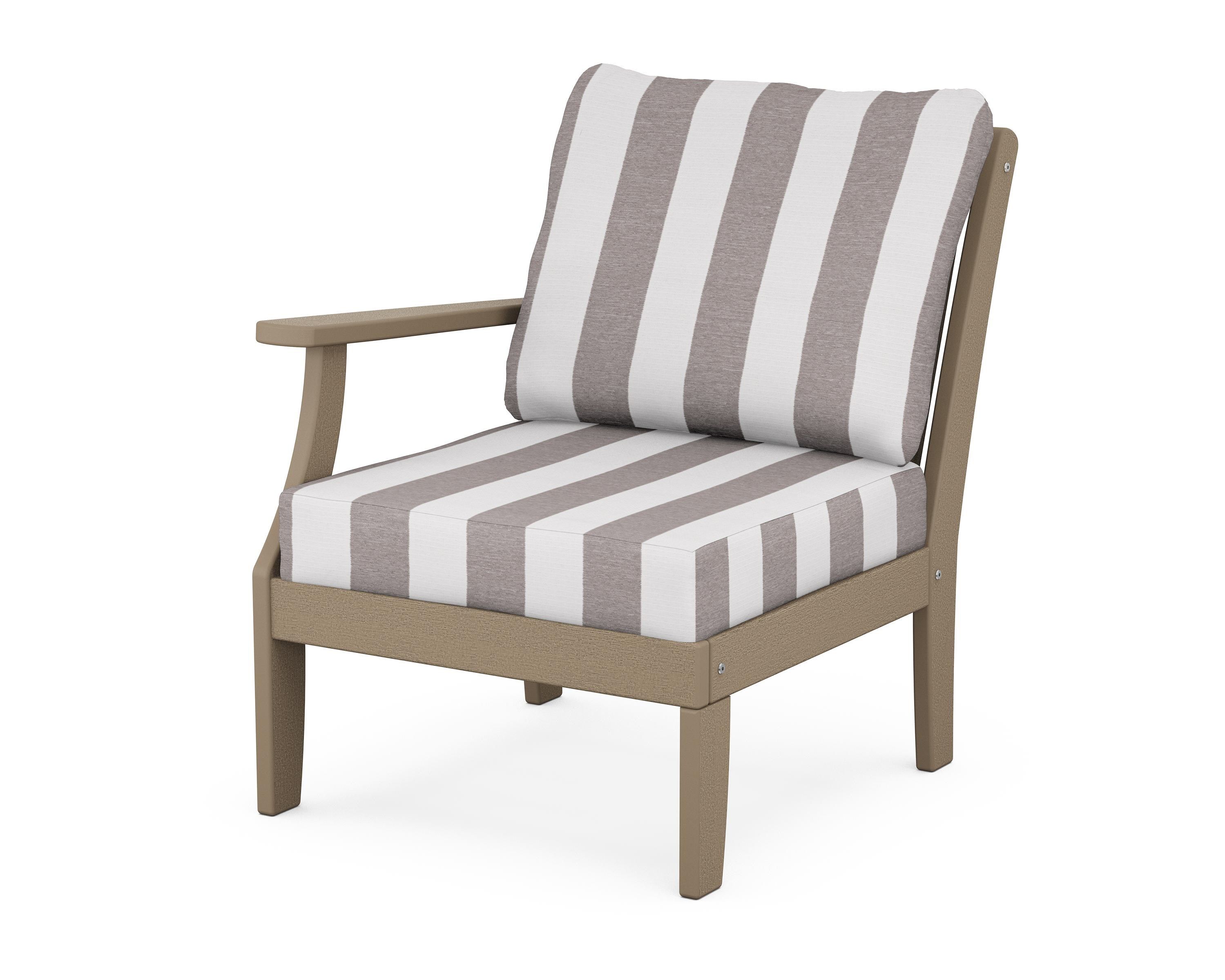 POLYWOOD® Braxton Modular Left Arm Chair in Vintage Sahara / Cabana Stripe Grey Mist