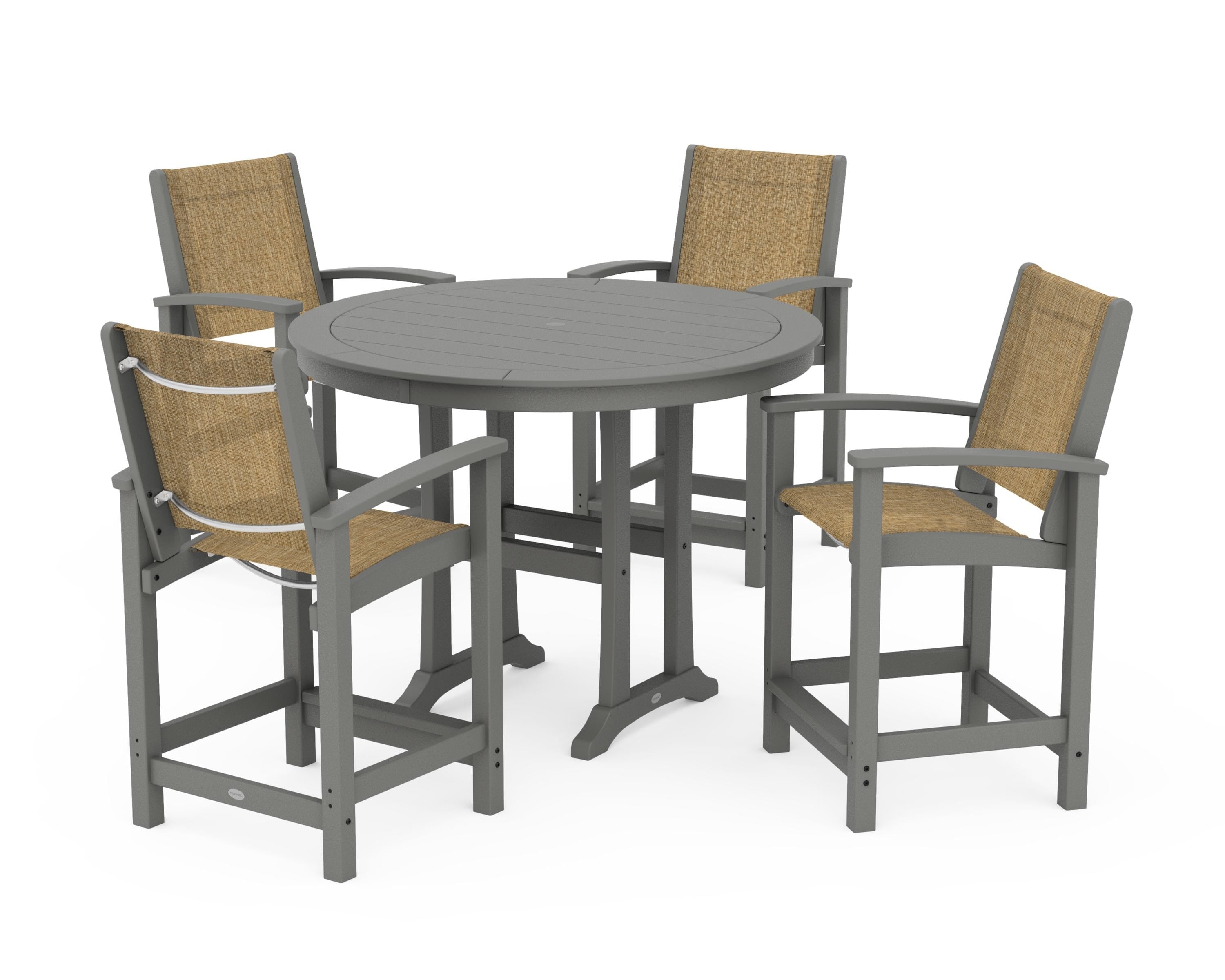 POLYWOOD® Coastal 5-Piece Counter Set in Slate Grey / Burlap Sling