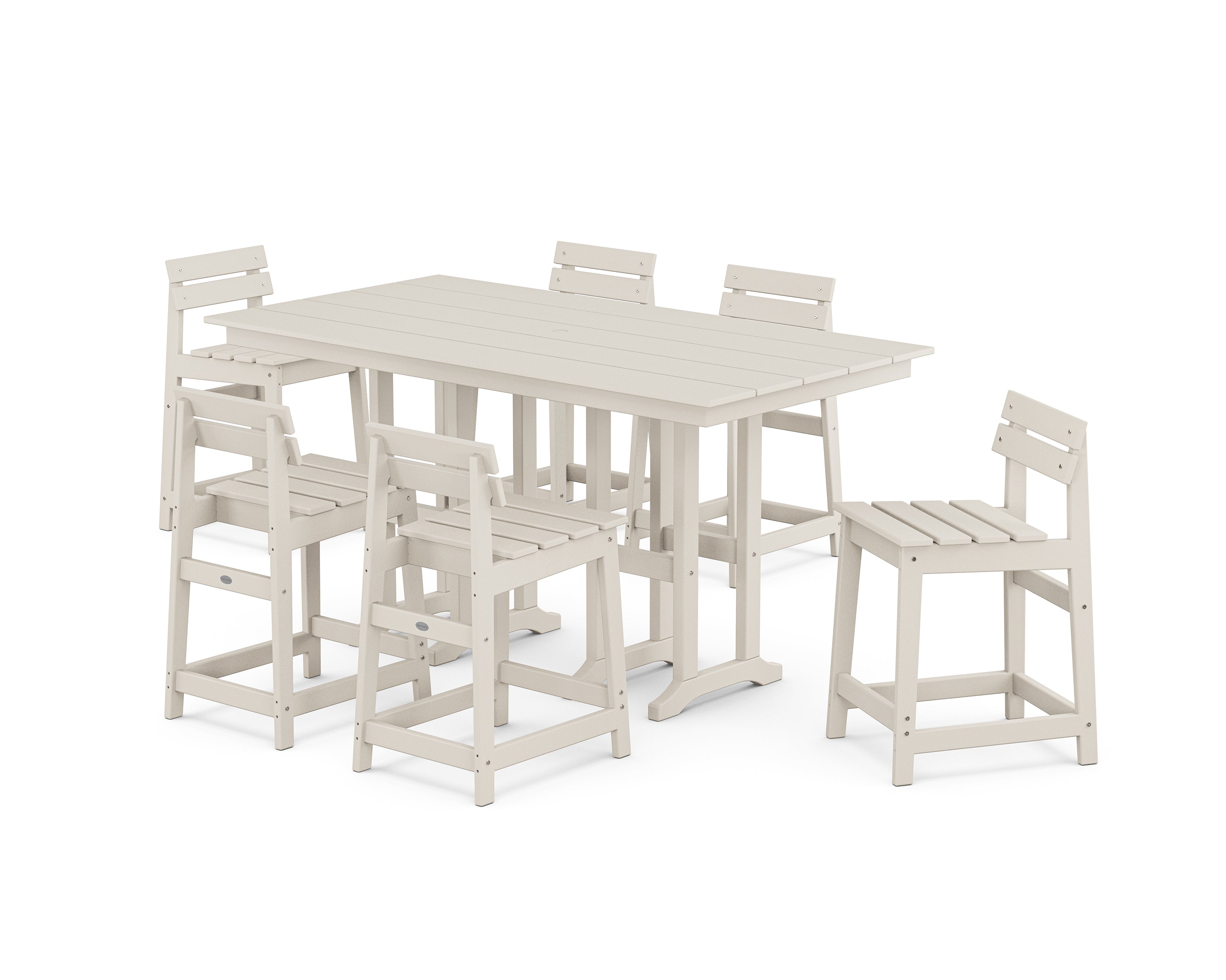 POLYWOOD® Modern Studio Plaza Lowback Counter Chair 7-Piece Set in Sand