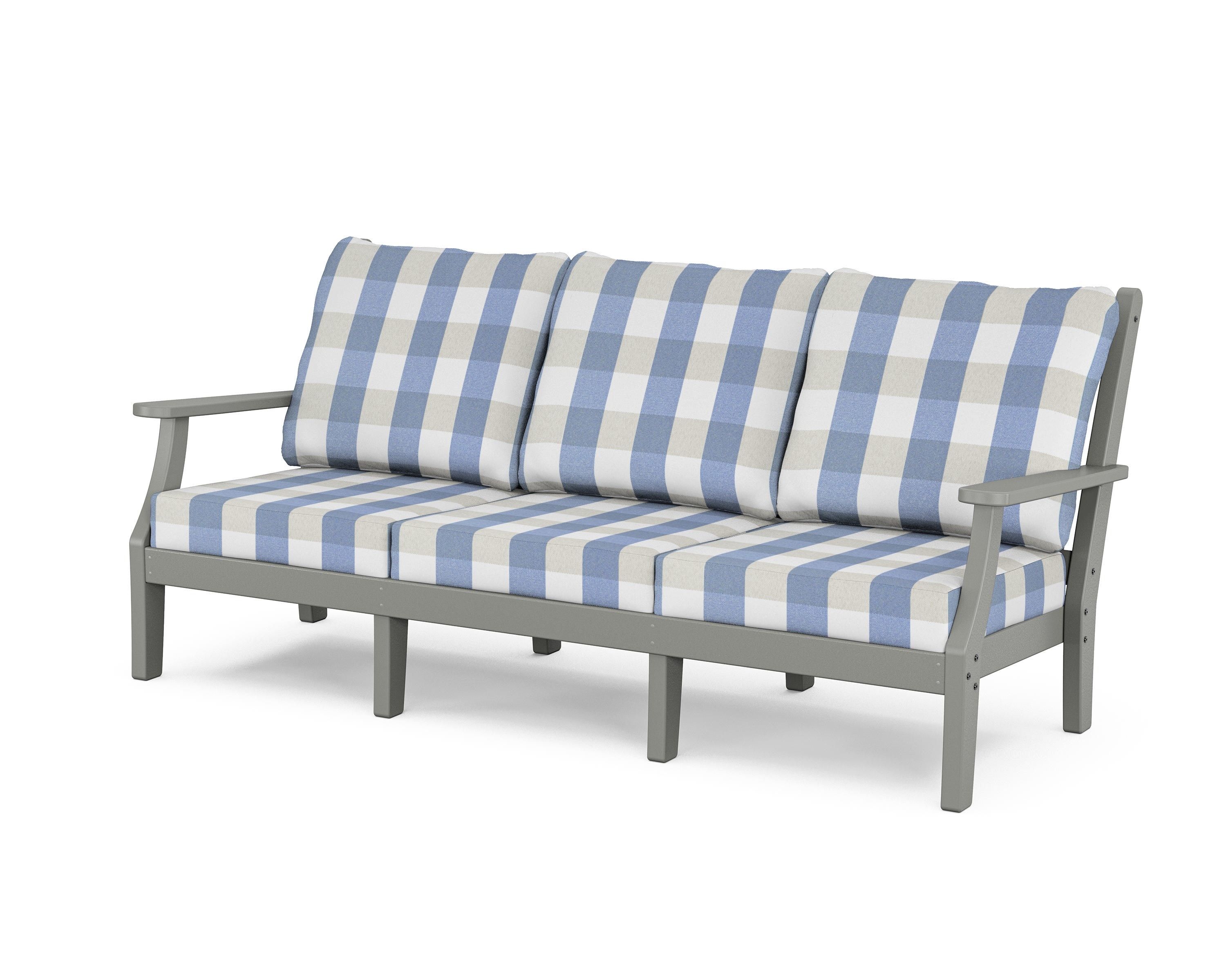 Country Living Wovendale Deep Seating Sofa in Slate Grey / Buffalo Plaid Sky Blue