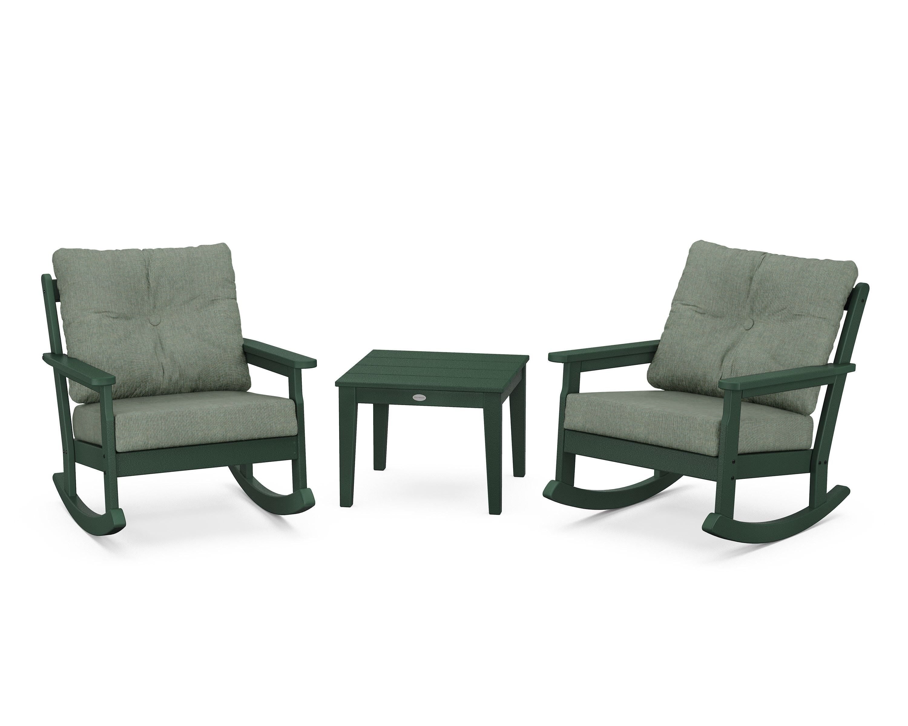 POLYWOOD® Vineyard 3-Piece Deep Seating Rocker Set in Green / Cast Sage