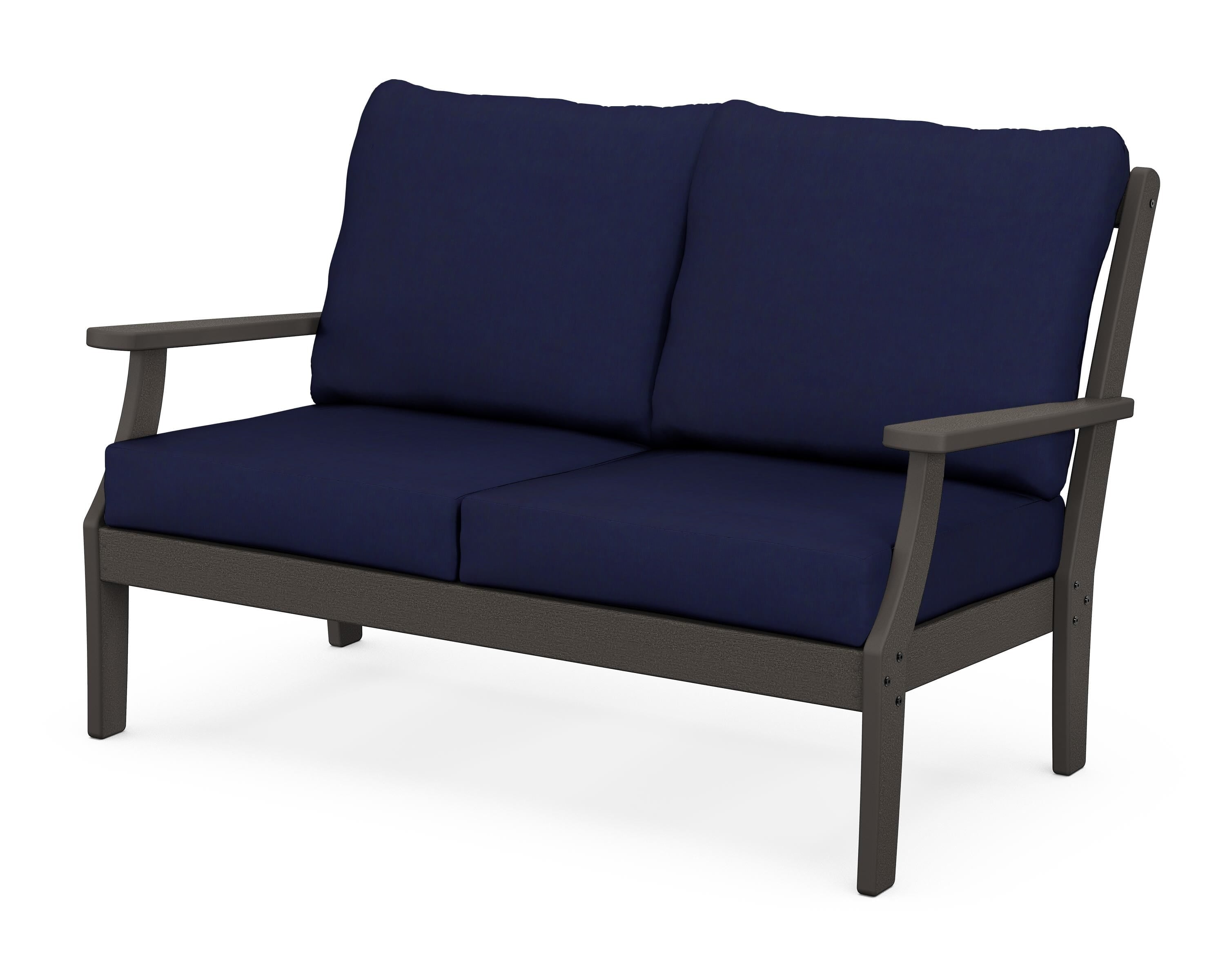 POLYWOOD® Braxton Deep Seating Loveseat in Vintage Coffee / Navy