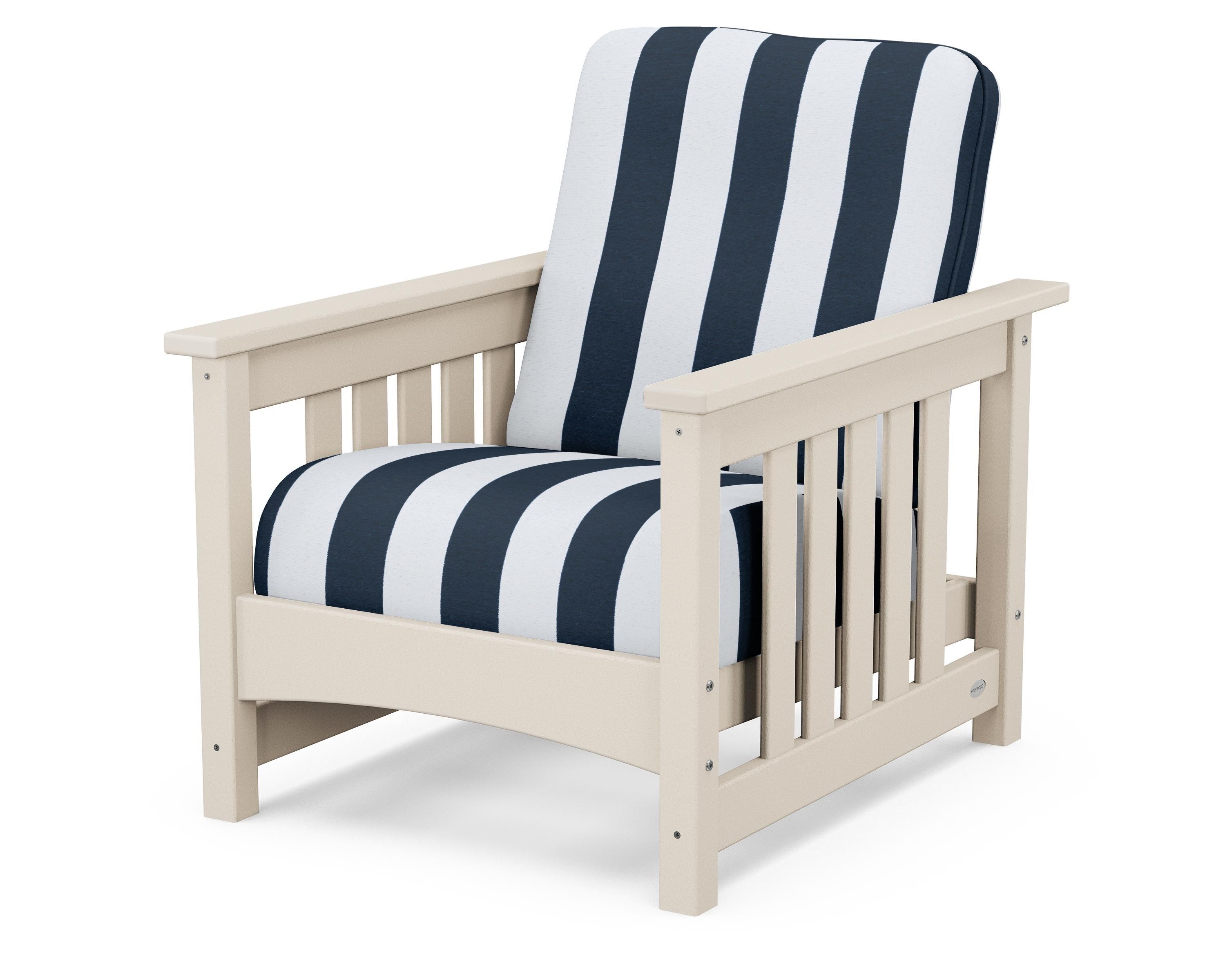 POLYWOOD® Club Mission Chair in Sand / Cabana Stripe Marine Indigo