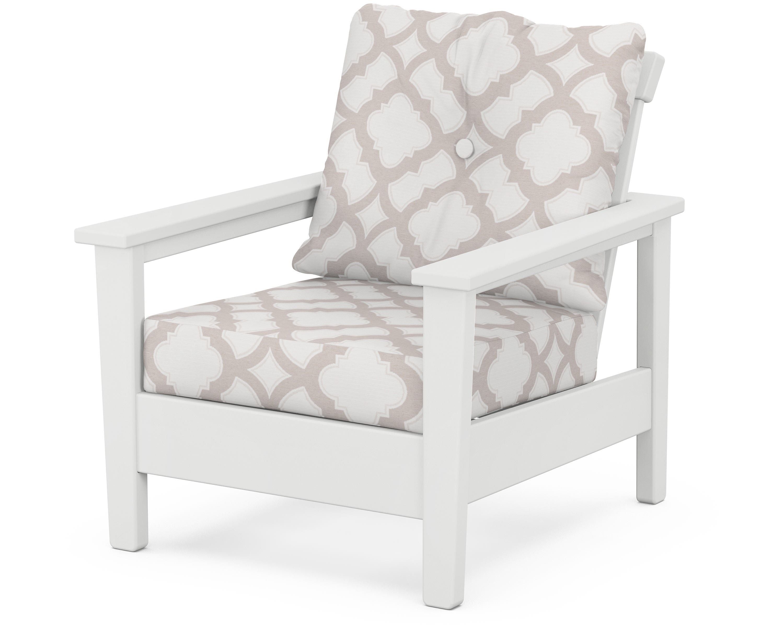 POLYWOOD® Prescott Deep Seating Chair in White / Trellis Dune Burlap
