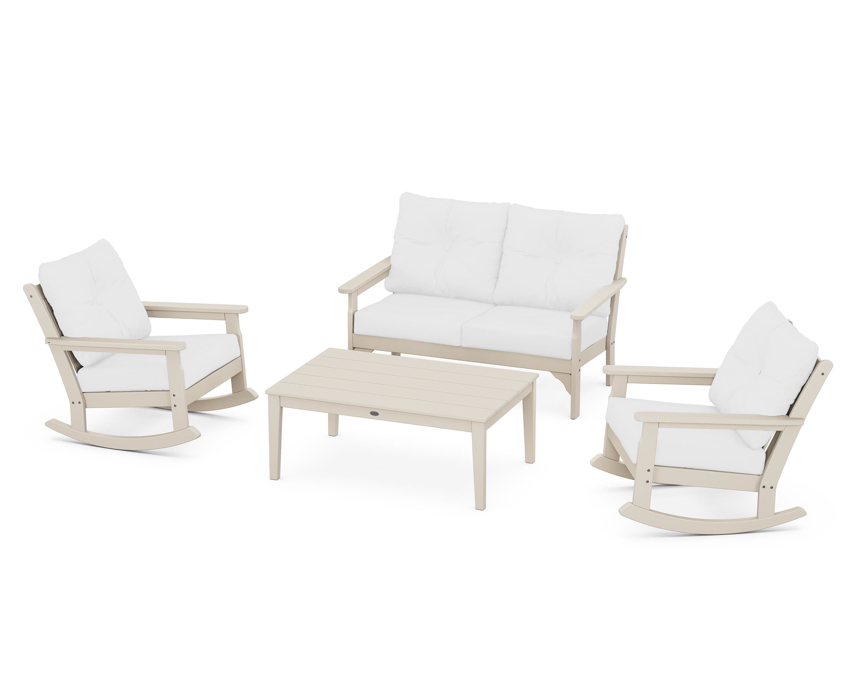 POLYWOOD® Vineyard 4-Piece Deep Seating Rocking Chair Set in Sand / Natural