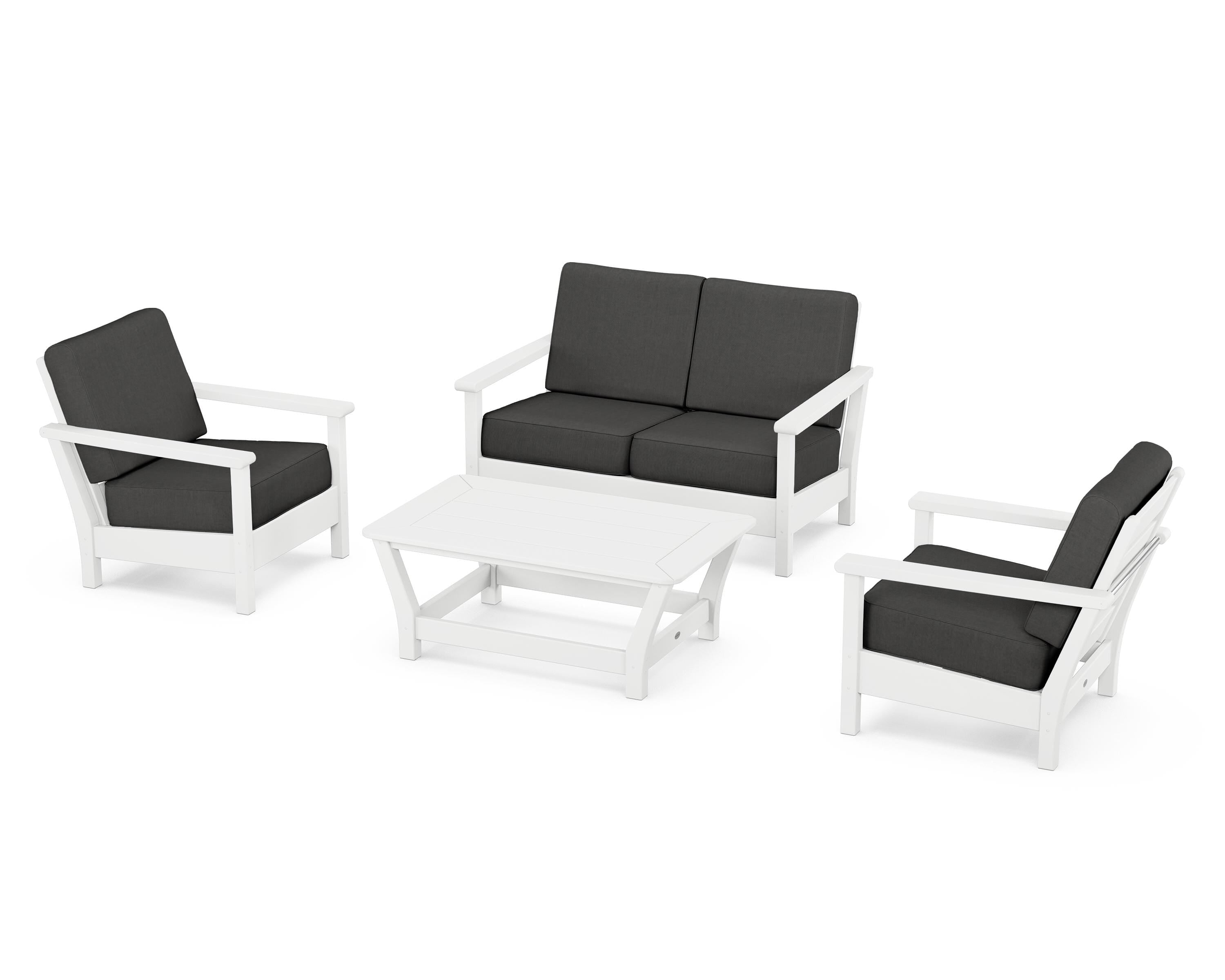POLYWOOD® Harbour 4-Piece Deep Seating Set in White / Spectrum Carbon