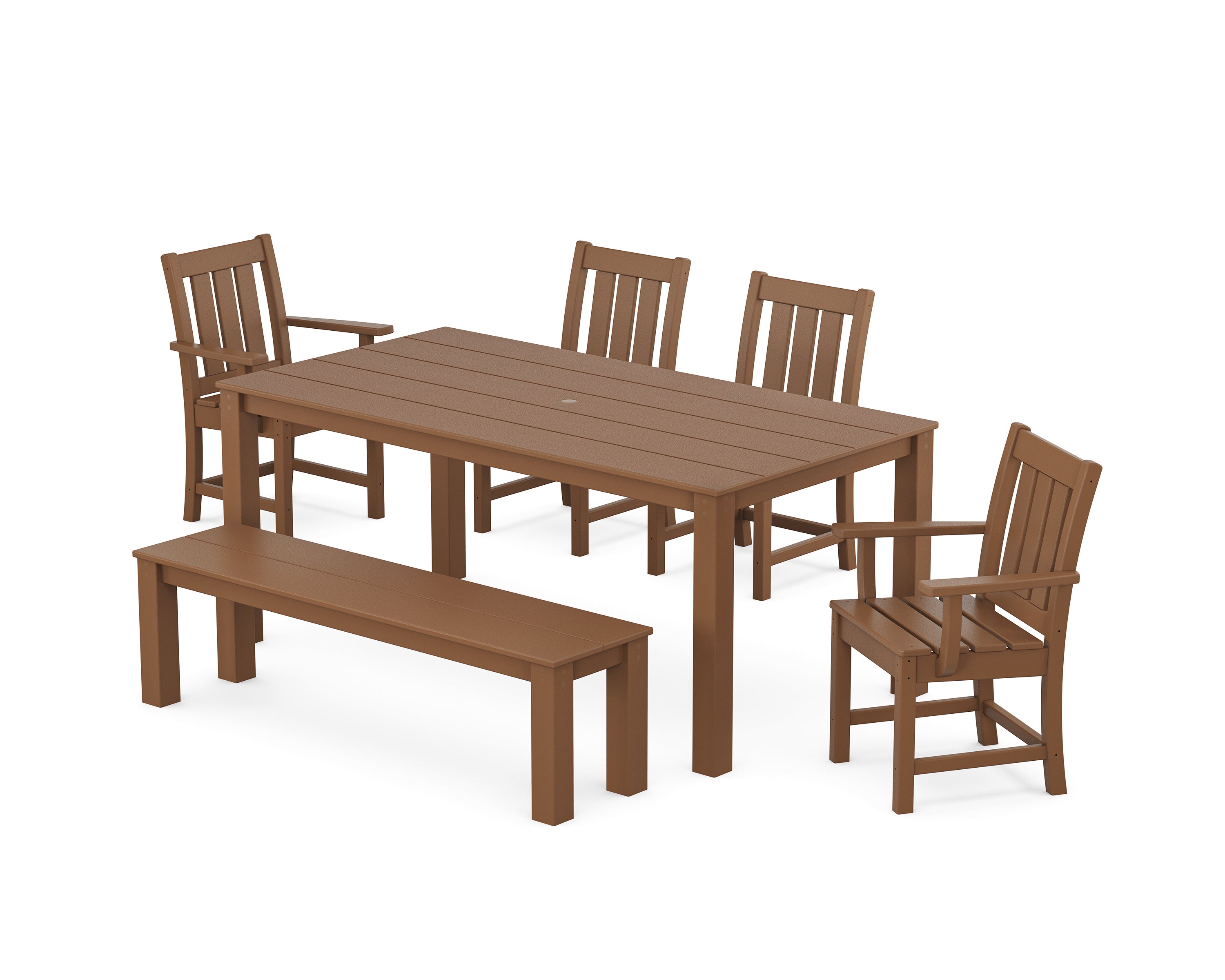 POLYWOOD® Oxford 6-Piece Parsons Dining Set with Bench in Teak