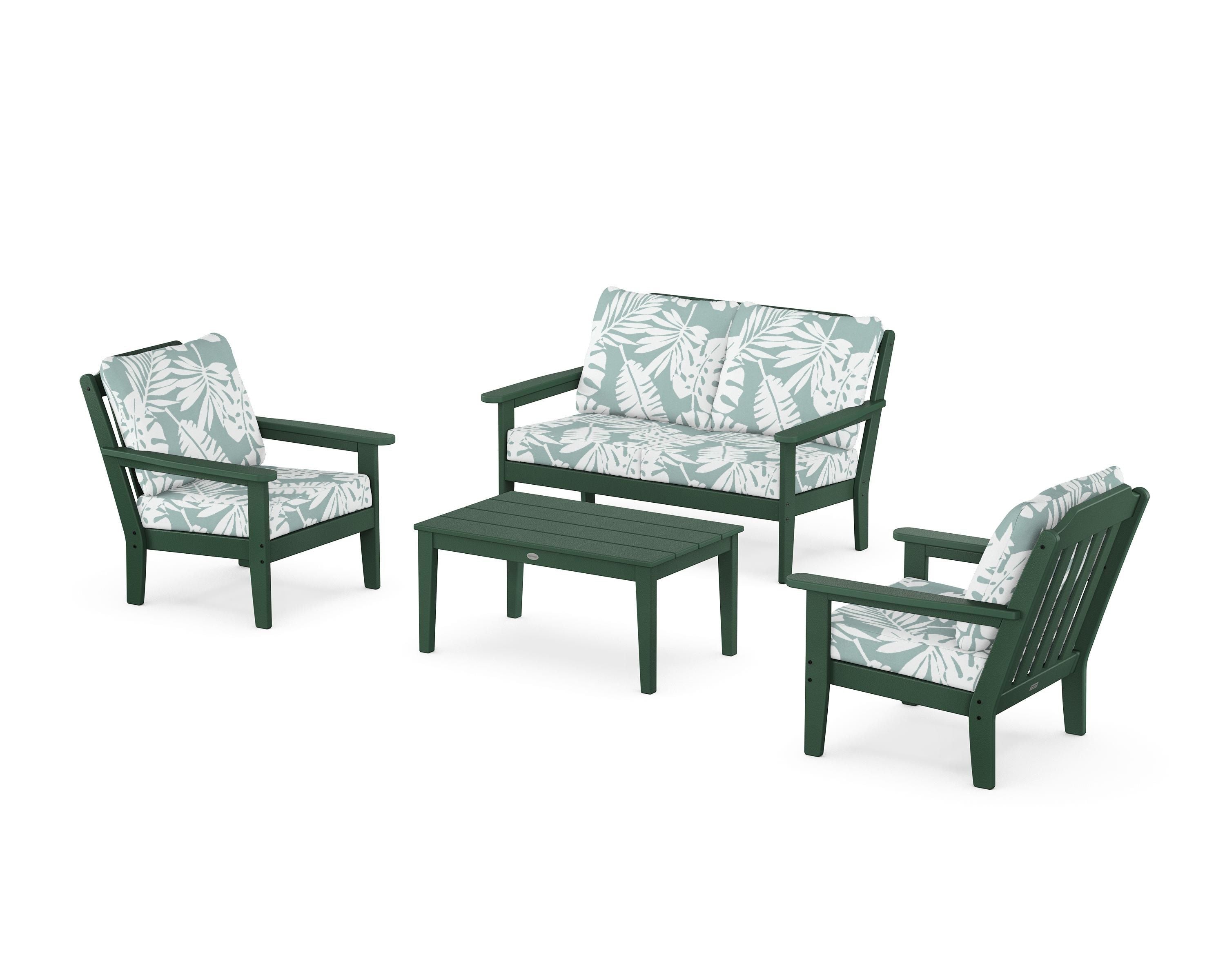 Country Living Cottage 4-Piece Deep Seating Set with Loveseat in Green / Leaf Glacier Spa