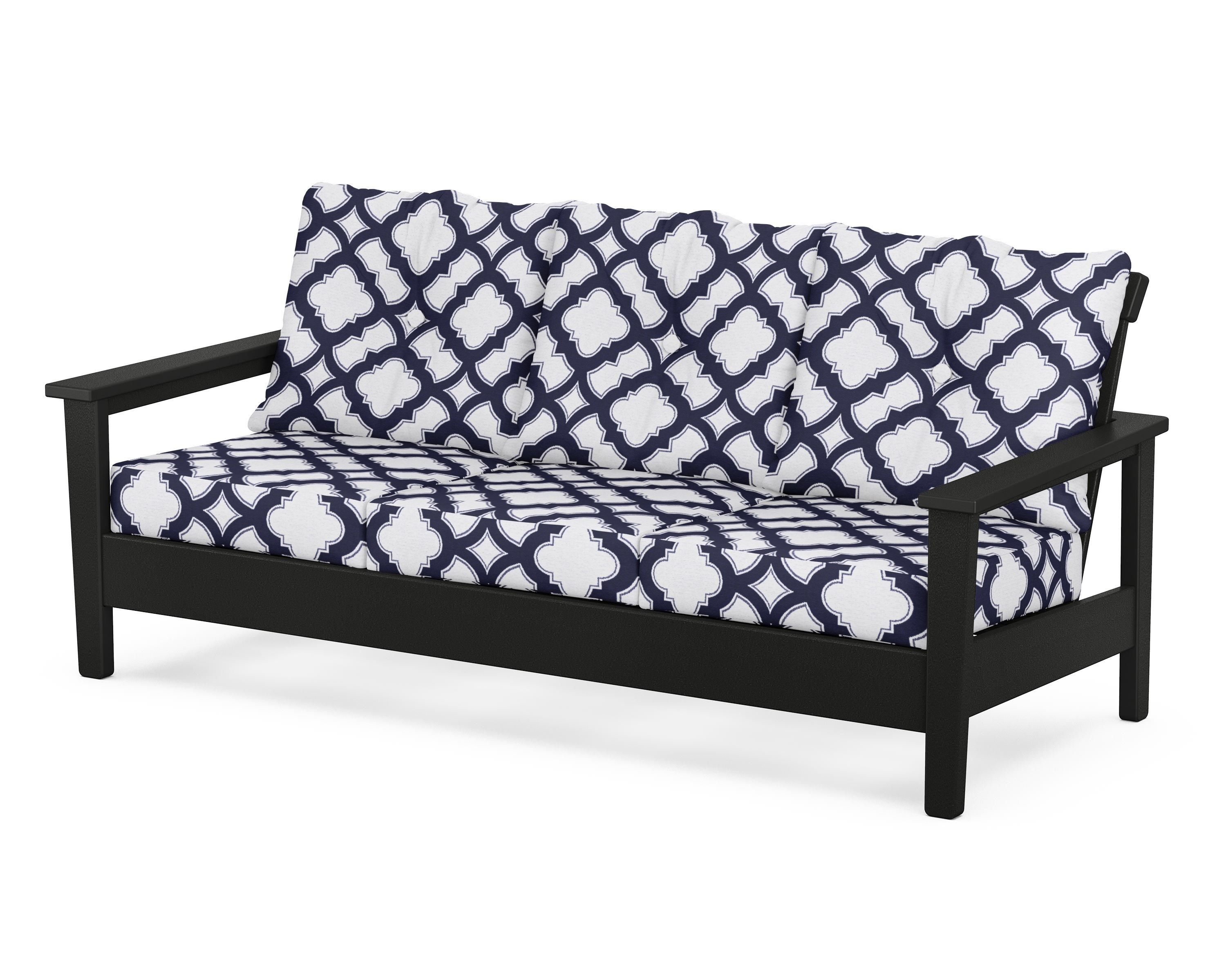 POLYWOOD® Prescott Deep Seating Sofa in Black / Trellis Navy