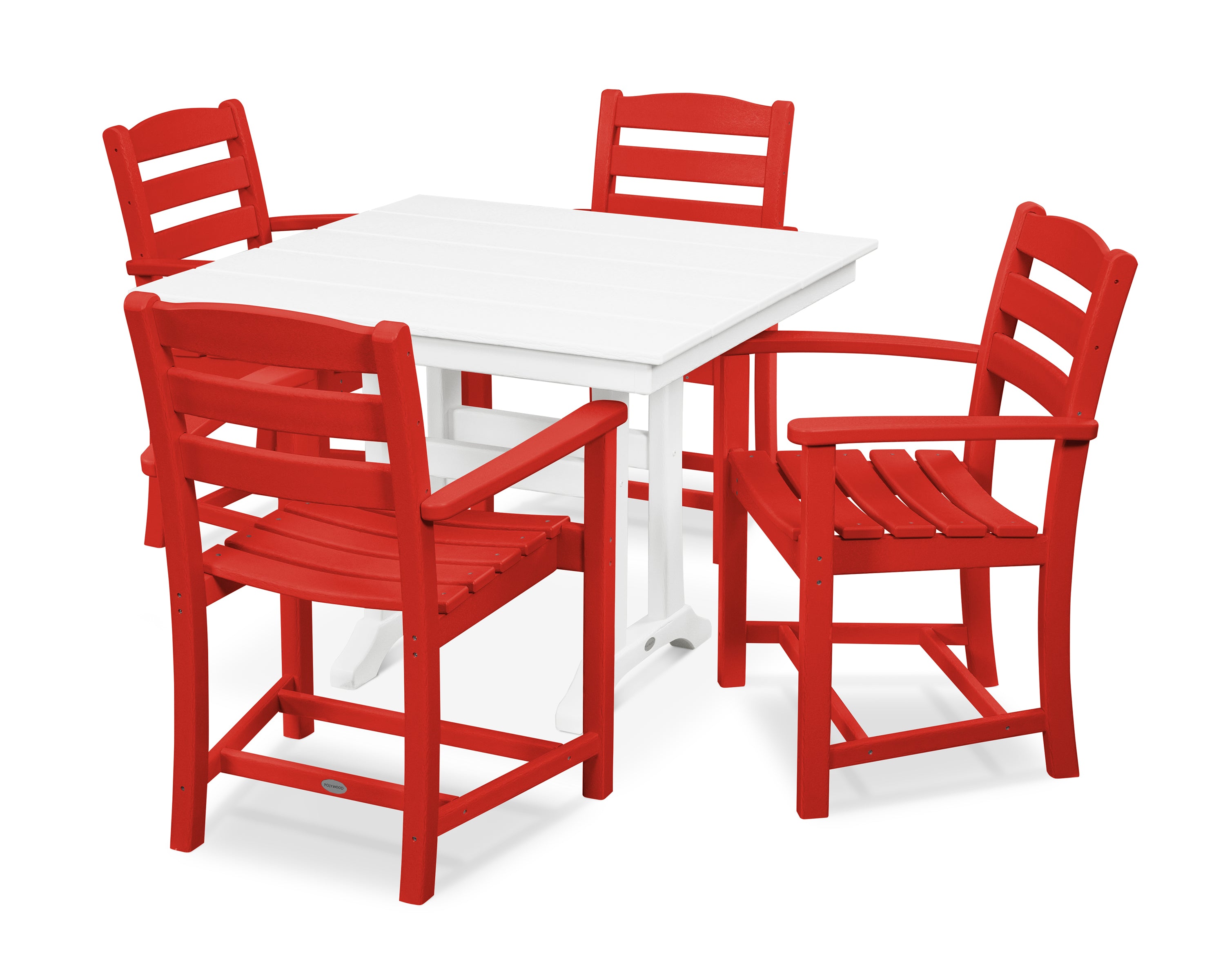 POLYWOOD® La Casa Café 5-Piece Farmhouse Trestle Arm Chair Dining Set in Sunset Red / White