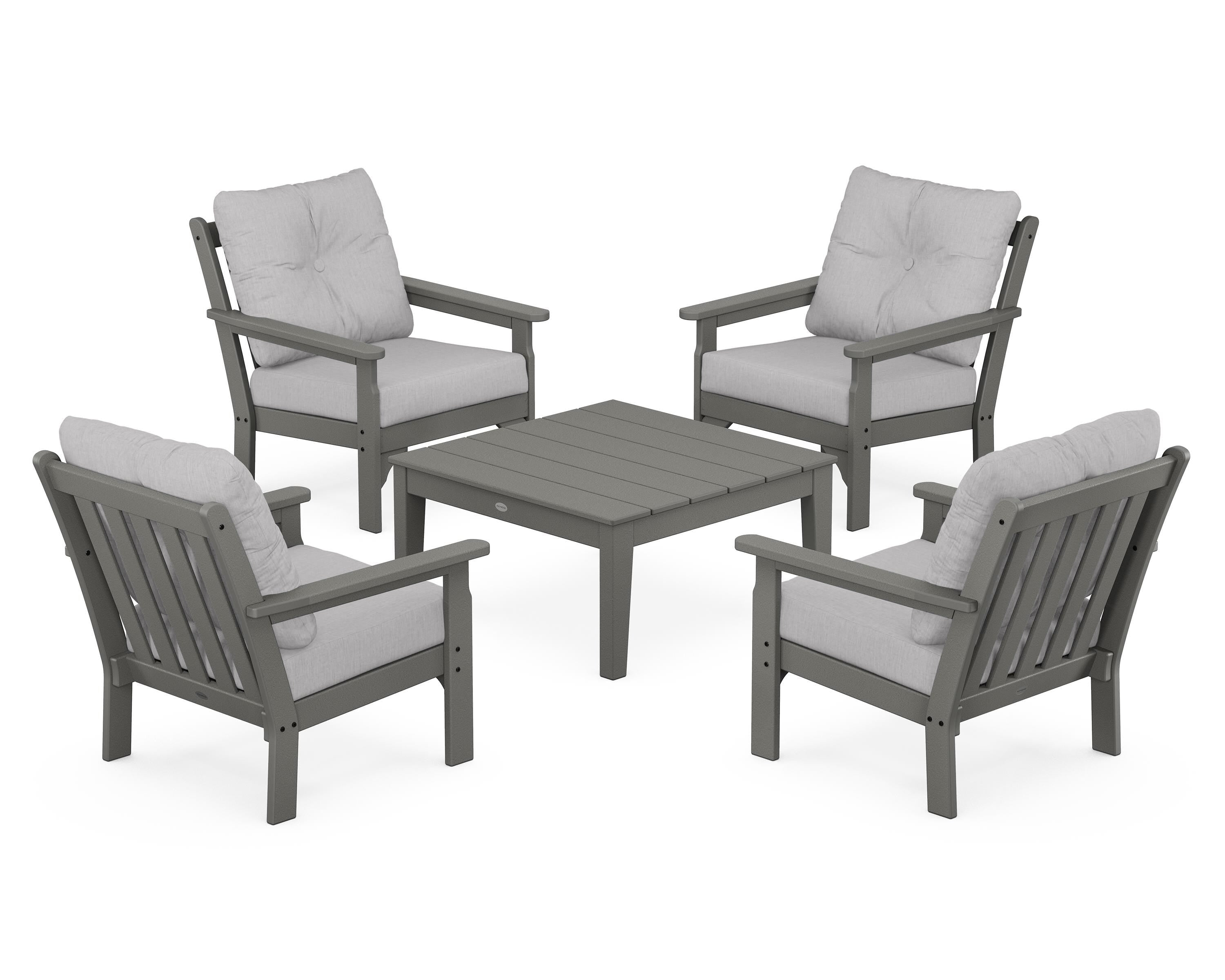 POLYWOOD® Vineyard 5-Piece Deep Seating Conversation Set in Slate Grey / Granite
