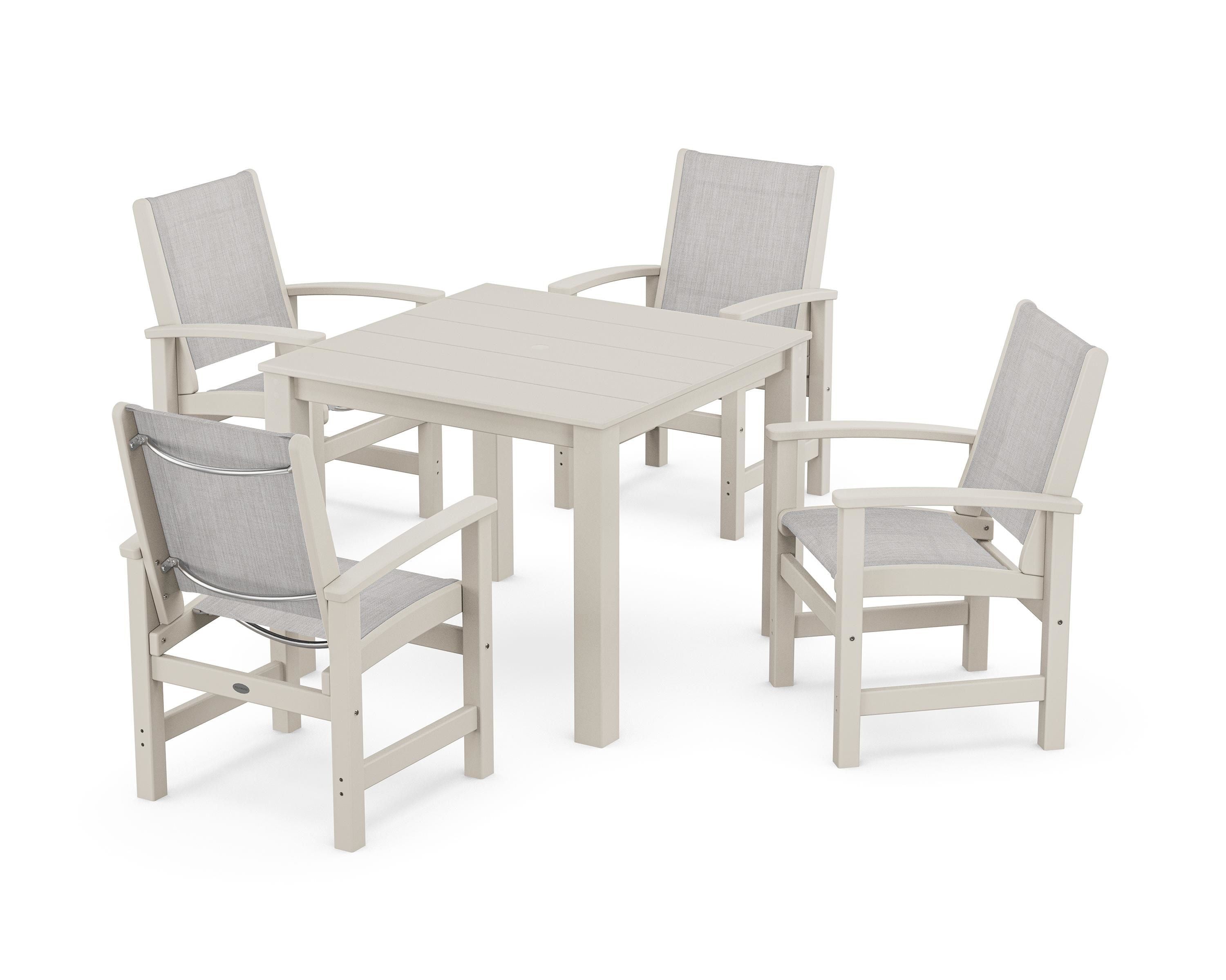 POLYWOOD® Coastal 5-Piece Parsons Dining Set in Sand / Parchment Sling