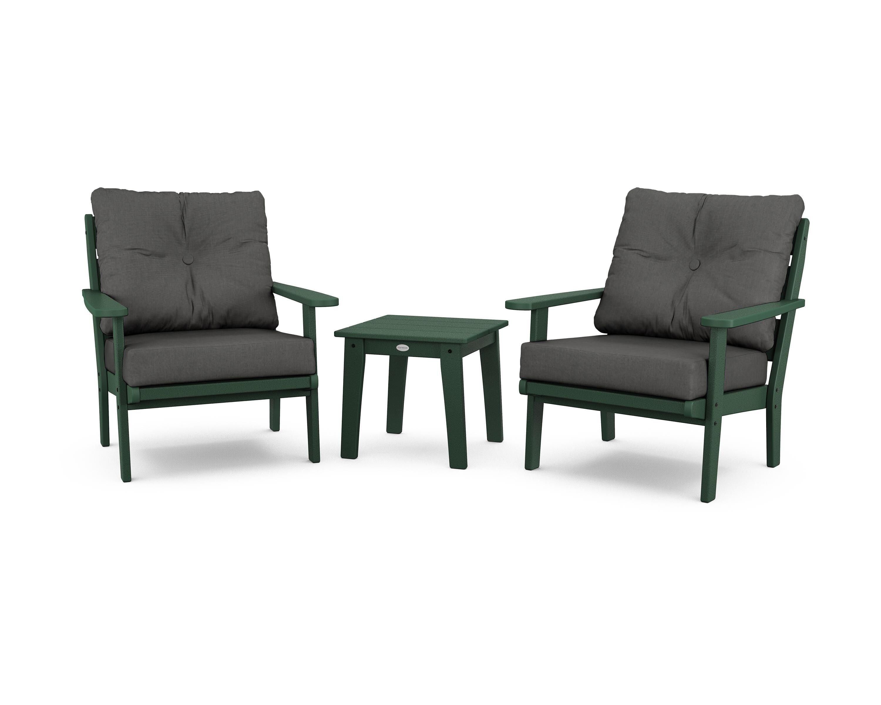 POLYWOOD® Lakeside 3-Piece Deep Seating Chair Set in Green / Spectrum Carbon
