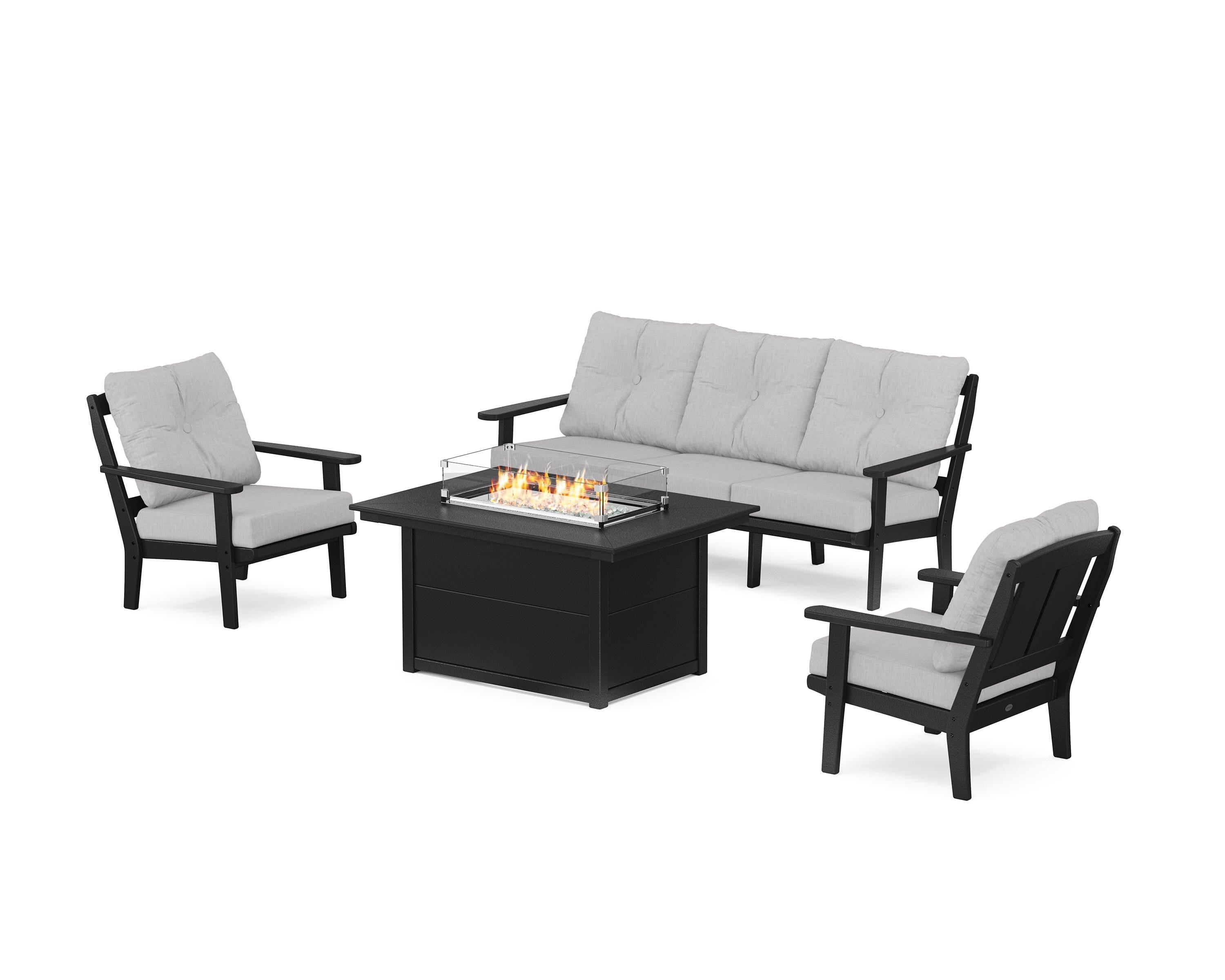 POLYWOOD® Mission Deep Seating Fire Pit Table Set in Black / Granite