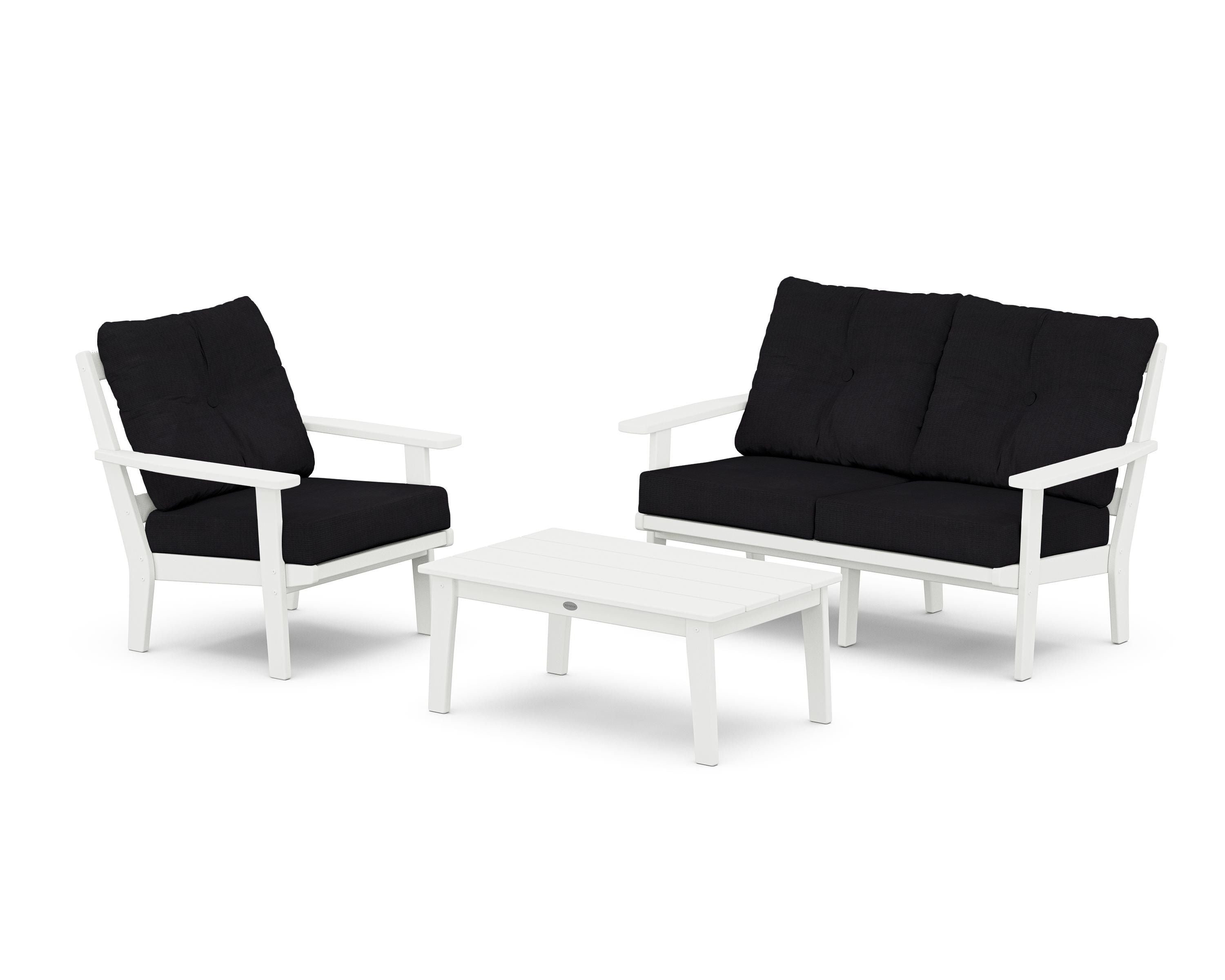 POLYWOOD® Oxford 3-Piece Deep Seating Set with Loveseat in White / Midnight Linen
