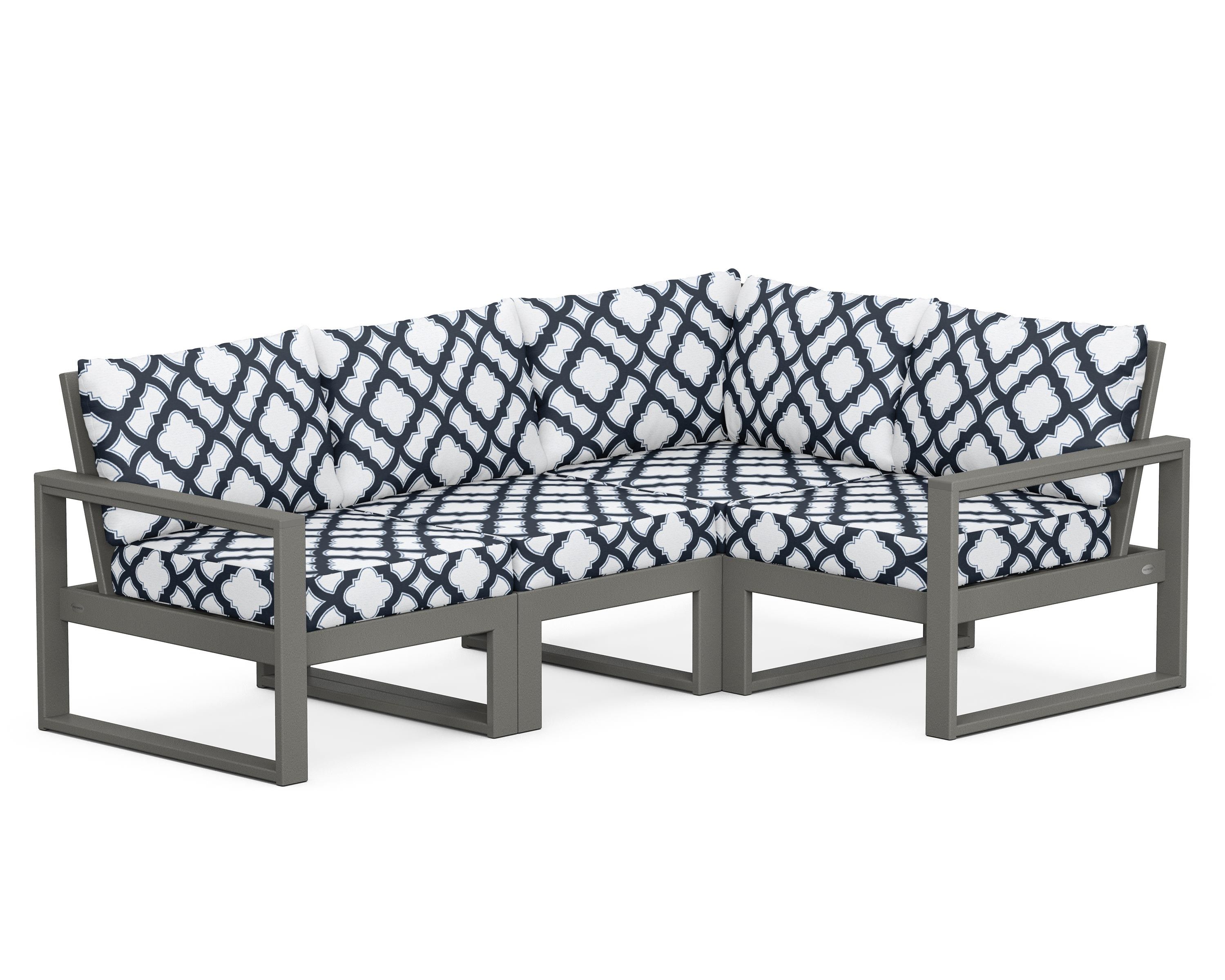 POLYWOOD® EDGE 4-Piece Modular Deep Seating Set in Slate Grey / Trellis Marine Indigo