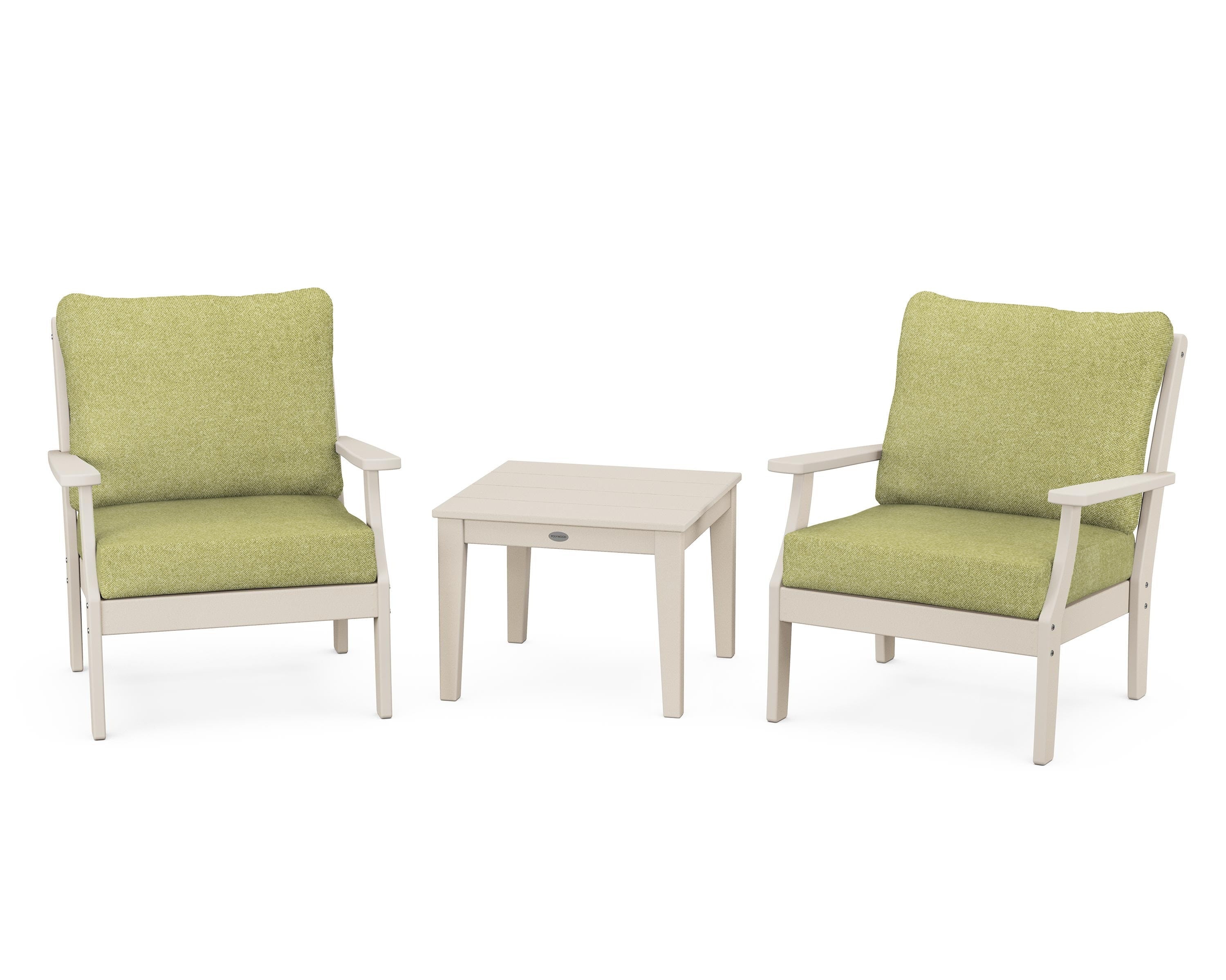 POLYWOOD® Braxton 3-Piece Deep Seating Set in Sand / Chartreuse Boucle