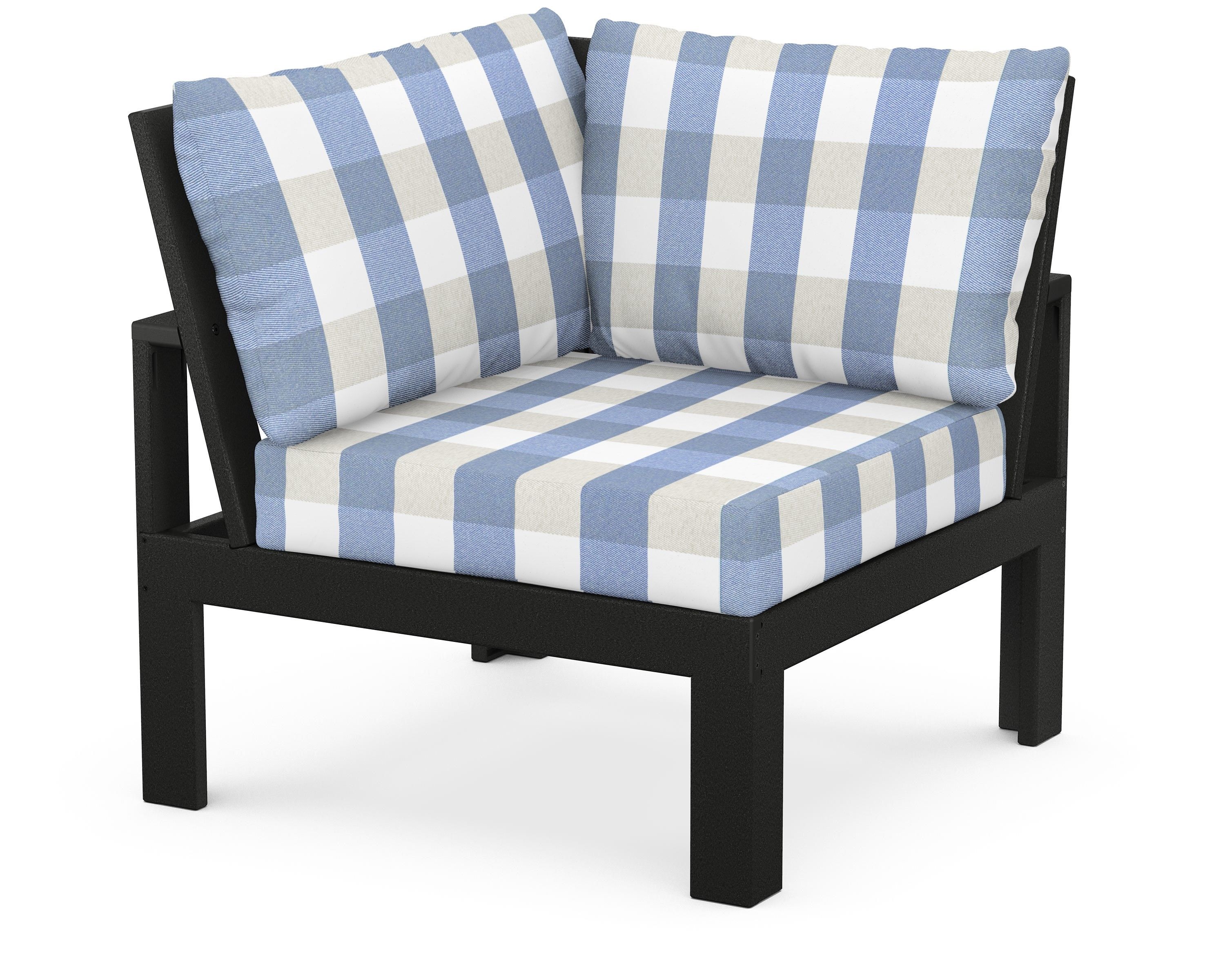 Unbranded Modular Corner Chair in Black / Buffalo Plaid Sky Blue