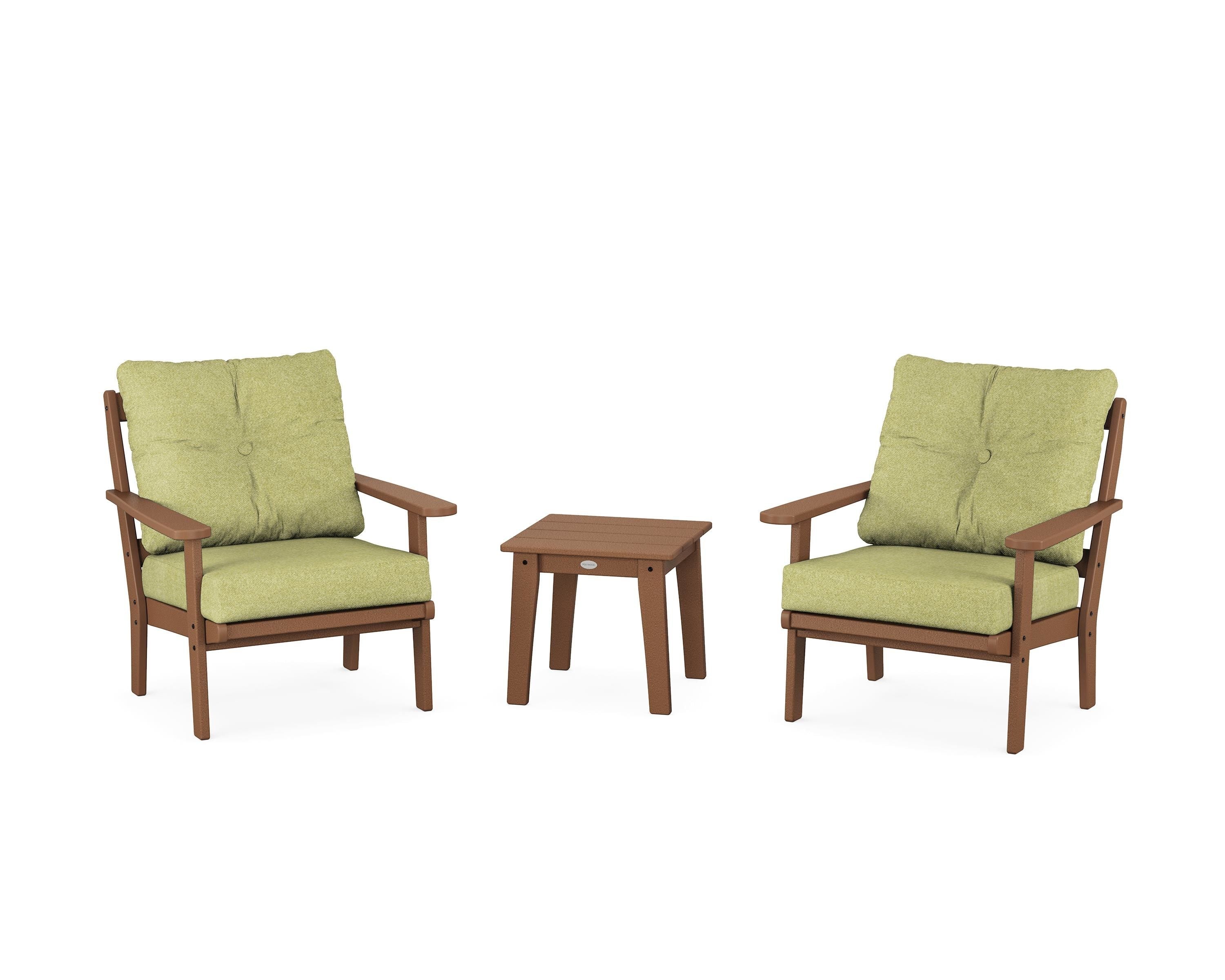 POLYWOOD® Mission 3-Piece Deep Seating Set in Teak / Chartreuse Boucle
