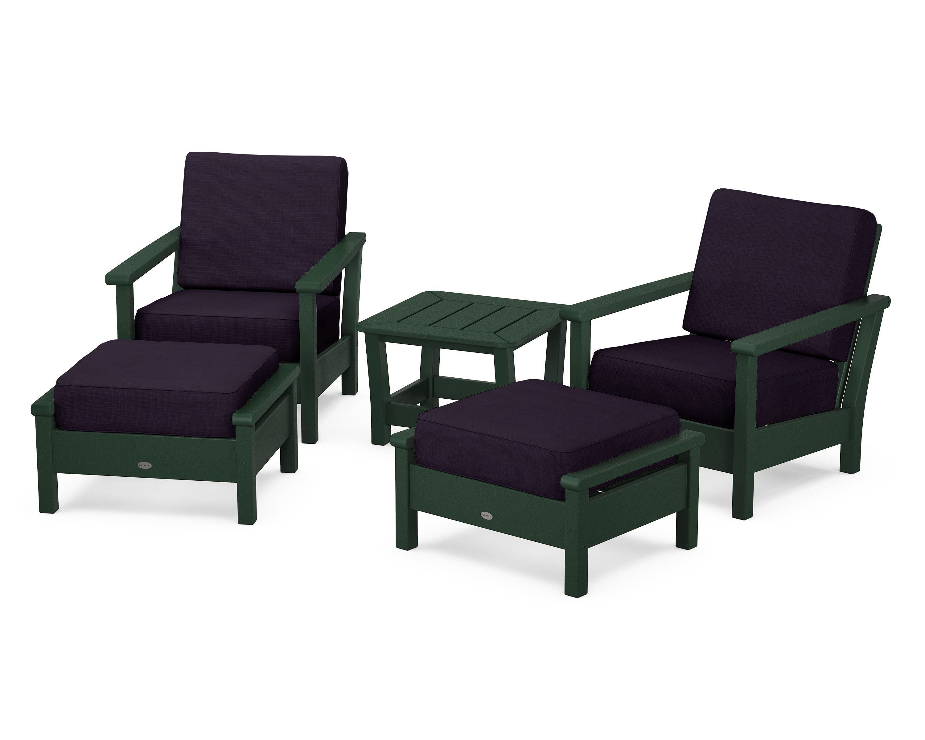 POLYWOOD® Harbour 5-Piece Deep Seating Chair Set in Green / Navy Linen