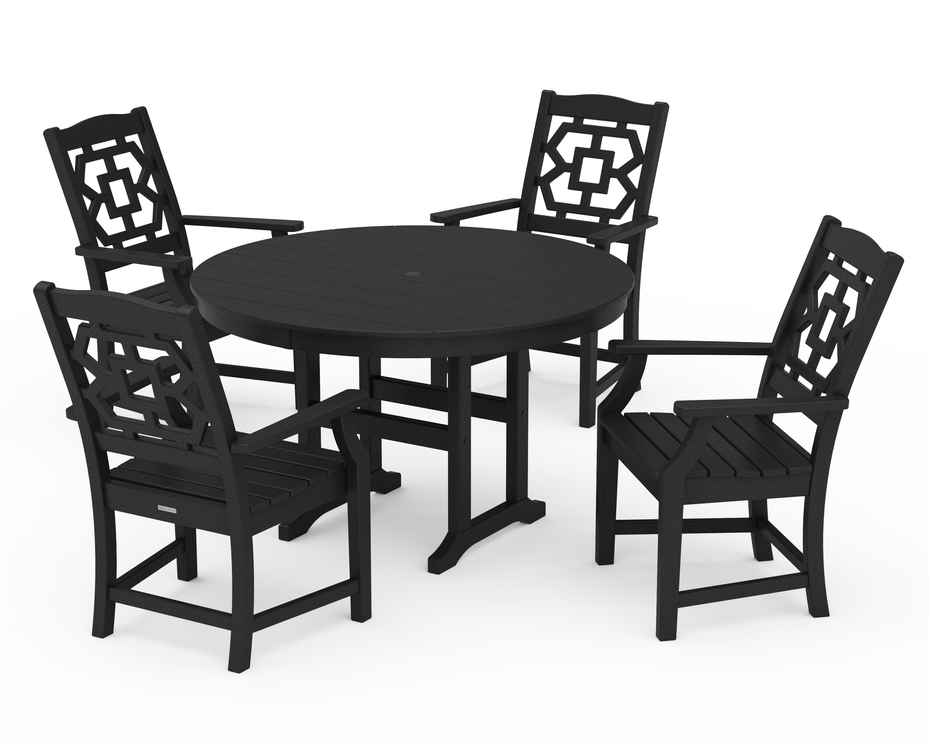 Martha Stewart by POLYWOOD® Chinoiserie 5-Piece Round Farmhouse Dining Set in Black