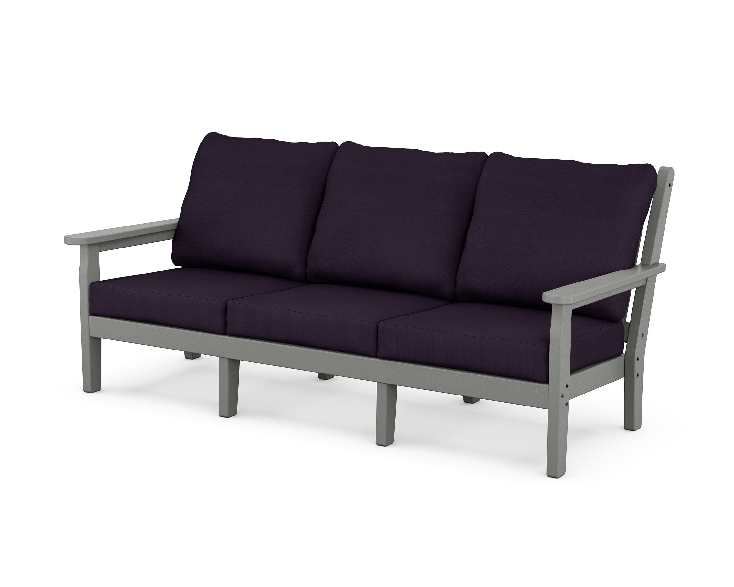 POLYWOOD® Chippendale Deep Seating Sofa in Slate Grey / Navy Linen