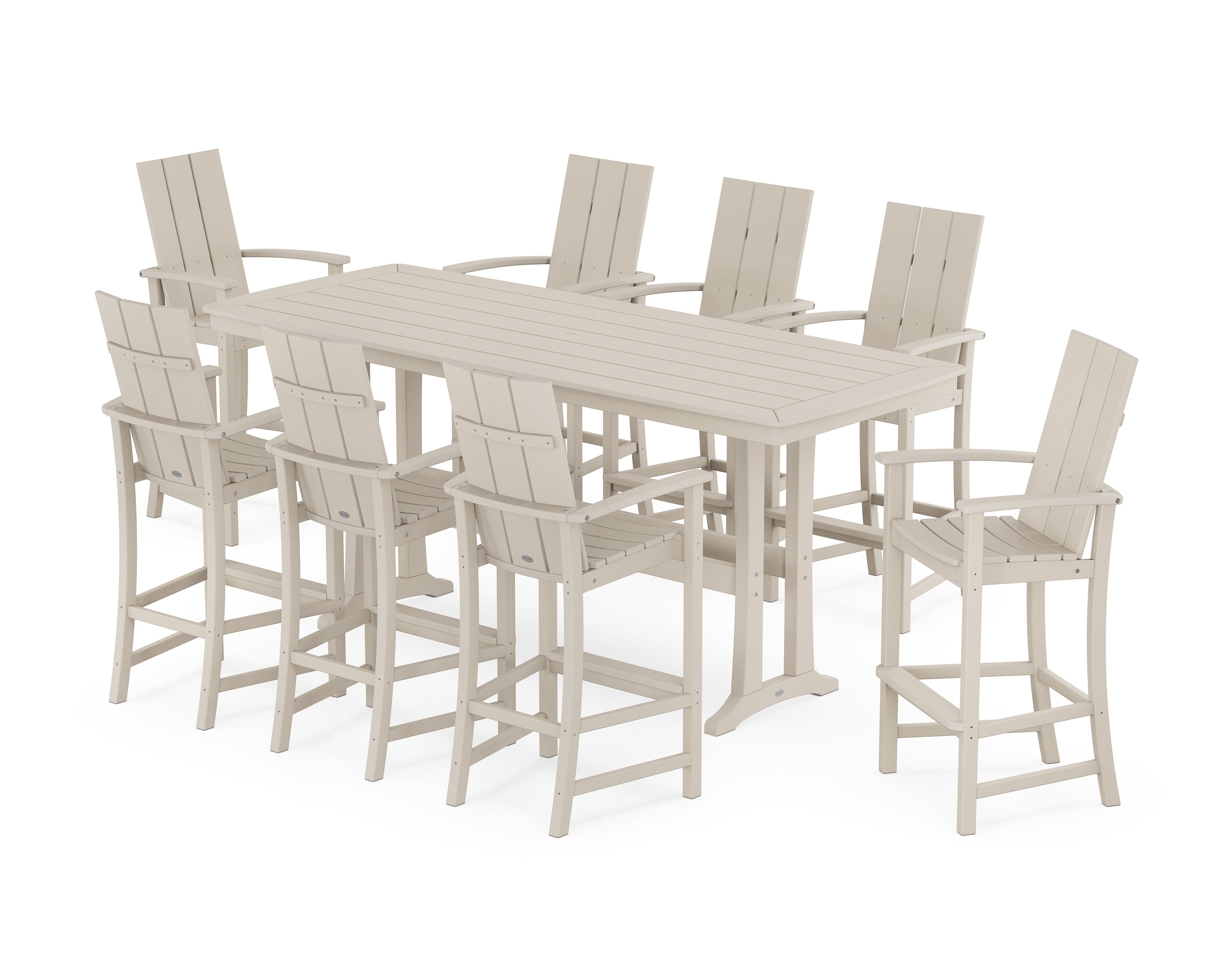 POLYWOOD® Modern Adirondack 9-Piece Bar Set with Trestle Legs in Sand