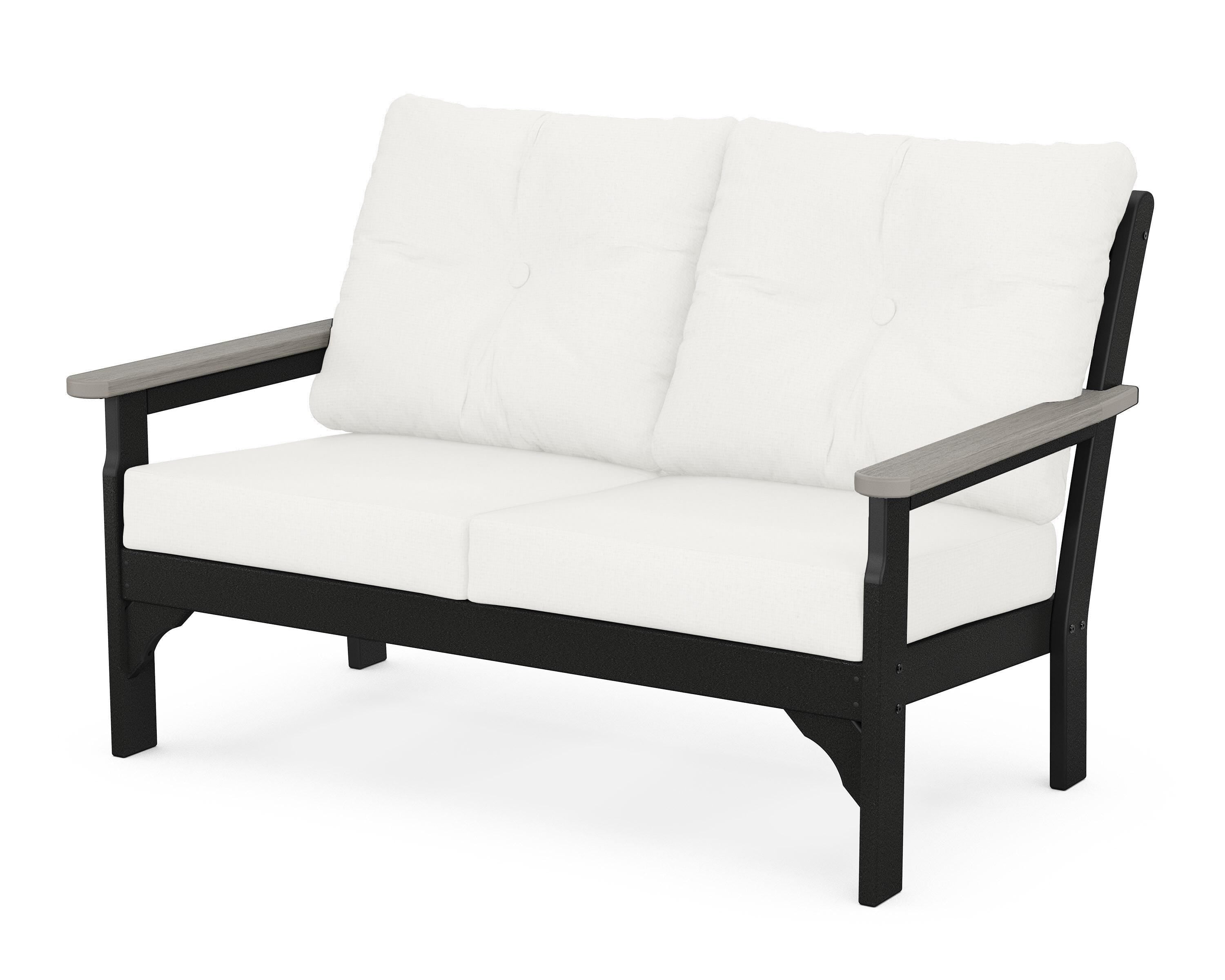 POLYWOOD® Vineyard Deep Seating Loveseat in Black / Driftwood / Natural Linen
