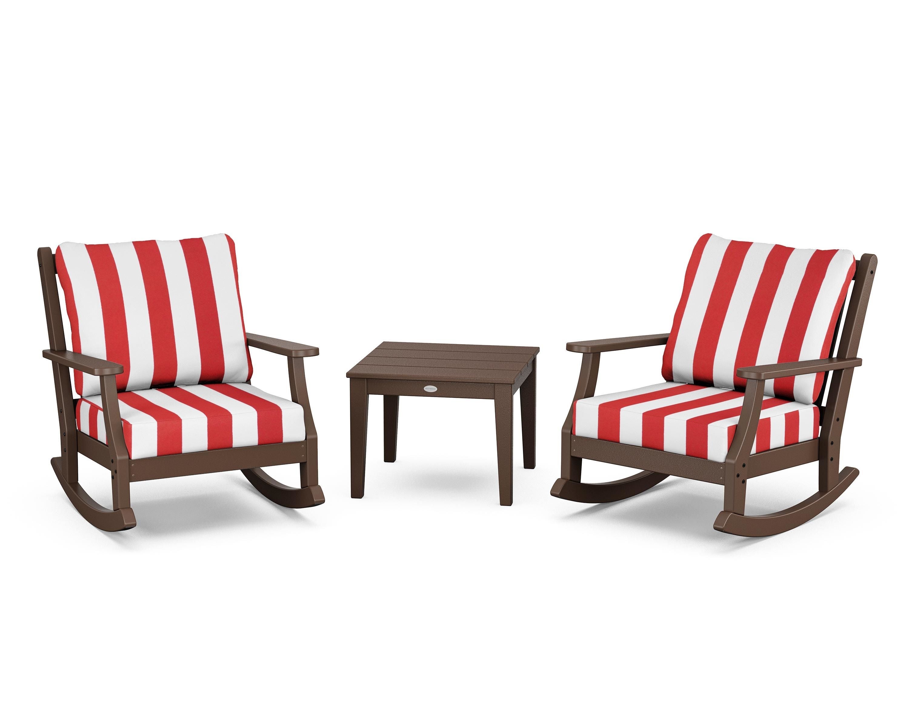 Country Living Wovendale 3-Piece Deep Seating Rocker Set in Mahogany / Cabana Stripe Crimson